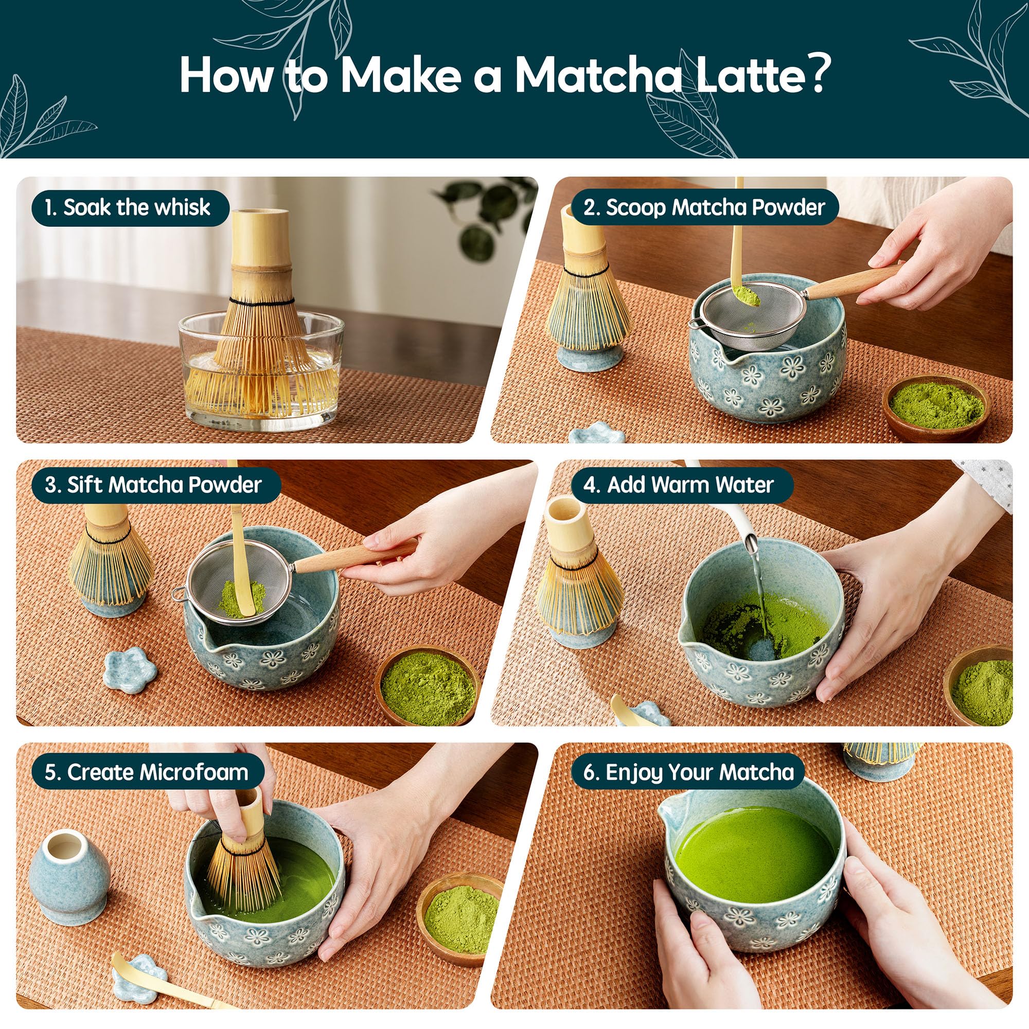 Veraelle matcha set staged in kitchen showing practical everyday ritual