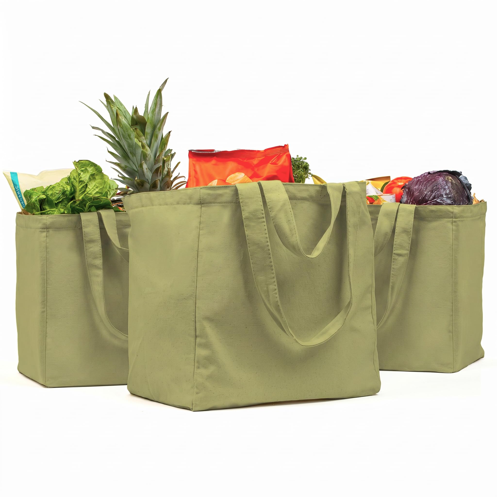 VeraMia front view of avocado green tote showing roomy capacity and clean design