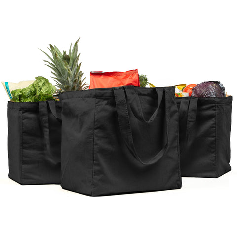 VeraMia front view black canvas tote showing clean design and capacity benefit