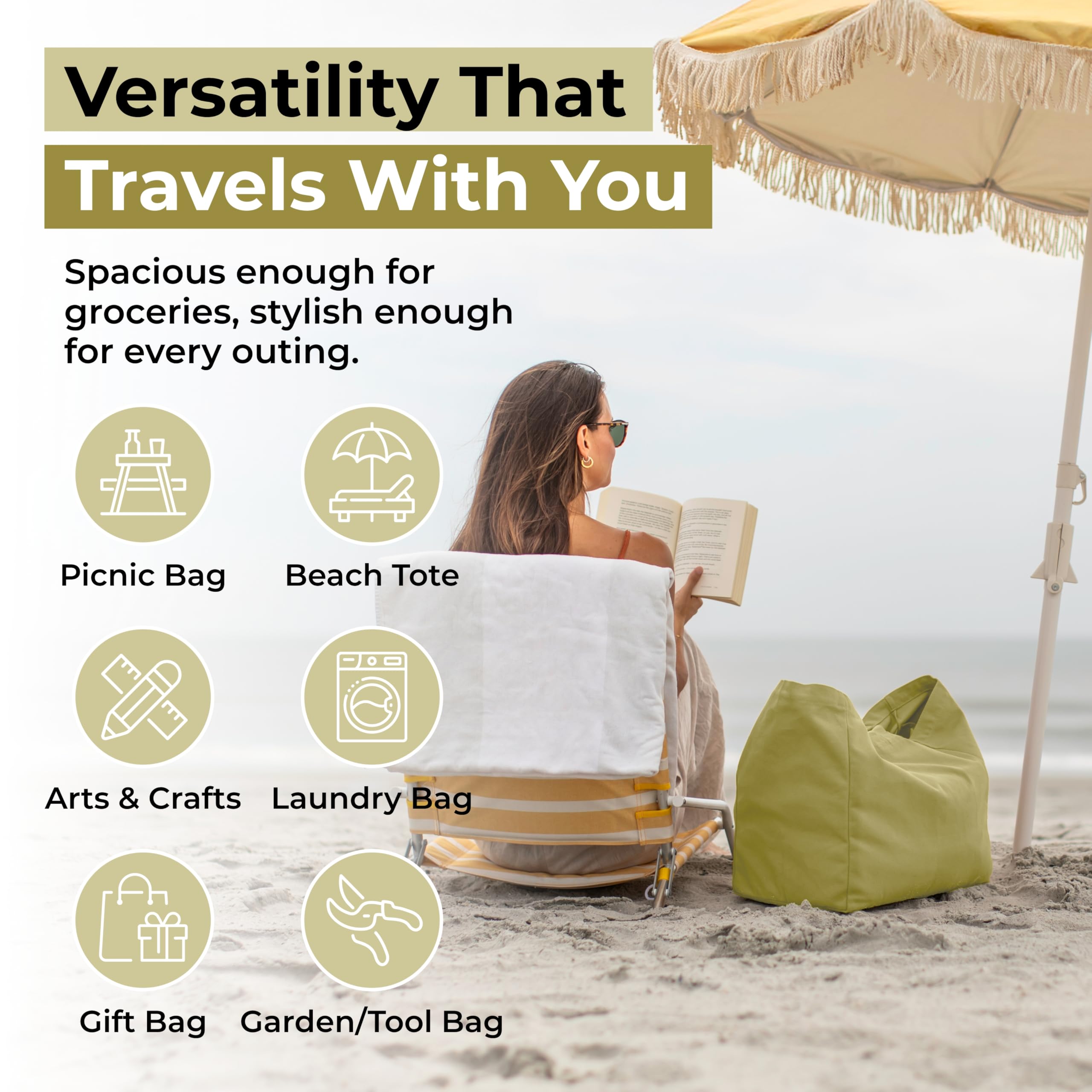 VeraMia tote in use being loaded with groceries highlighting heavy-duty performance
