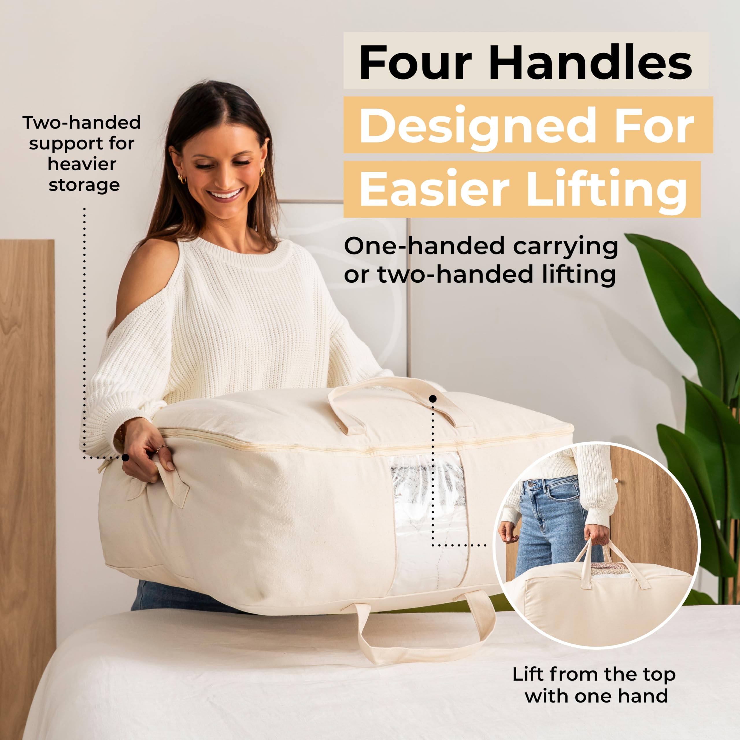 VeraMia bag filled with king comforter demonstrating roomy capacity benefit