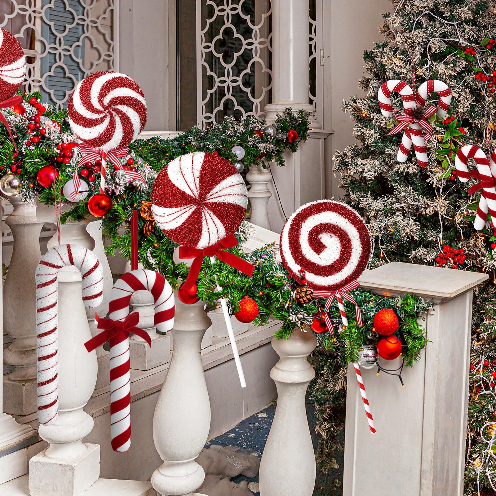 Vercraft candy cane picks arranged in a holiday centerpiece adding height