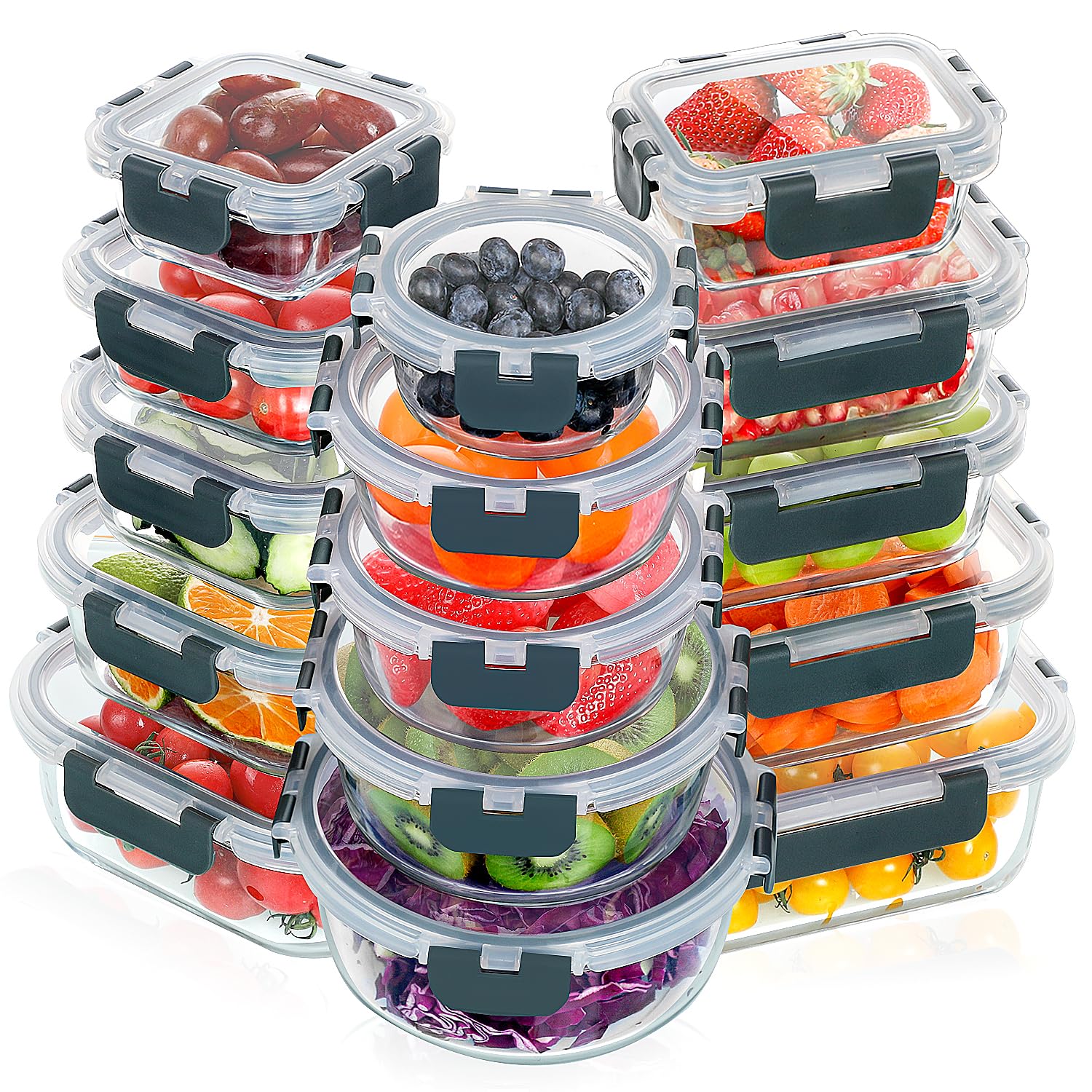 VERONES front view of set with grey lids showing complete pieces and benefit of organized storage