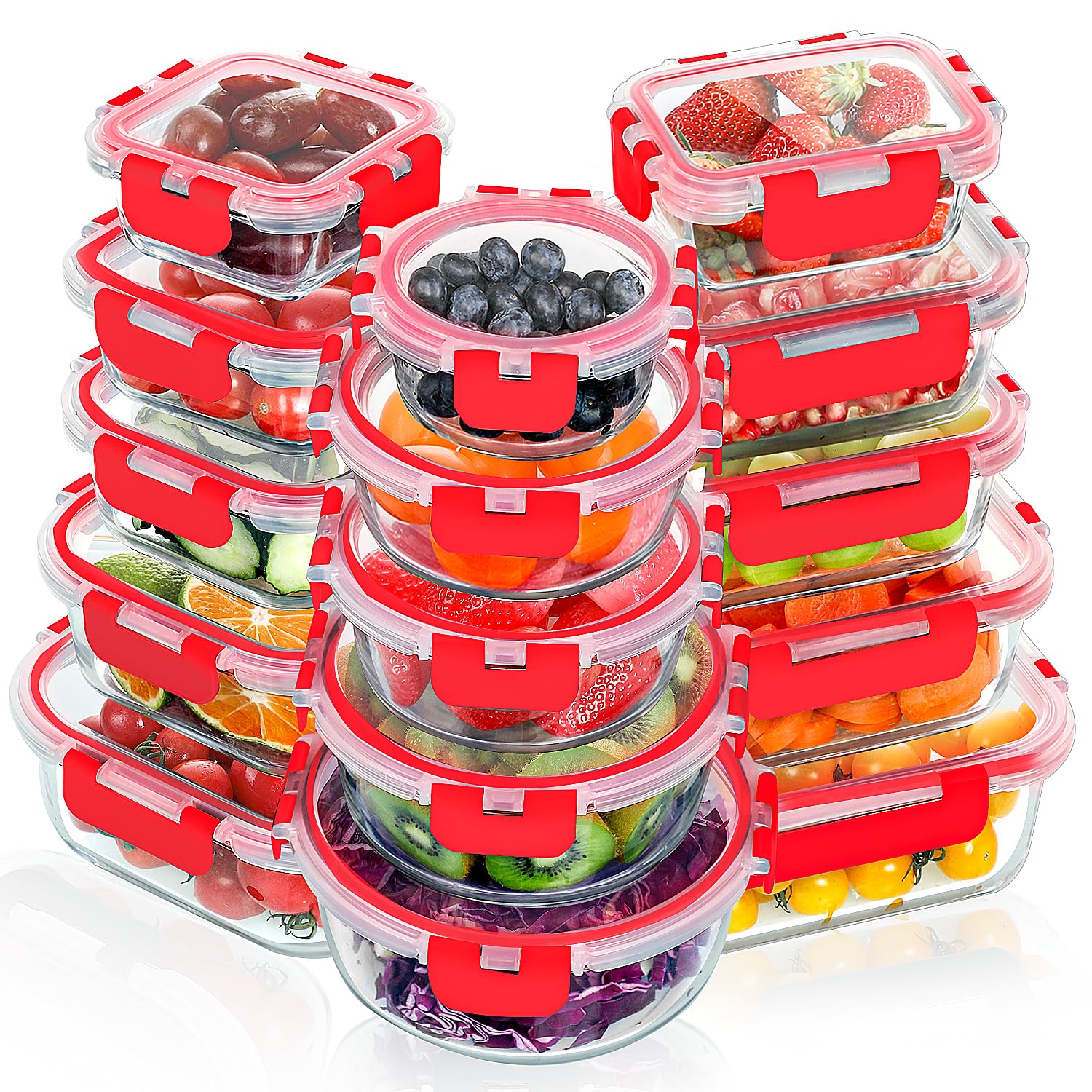 VERONES front view of the full glass container set showing space-saving organization