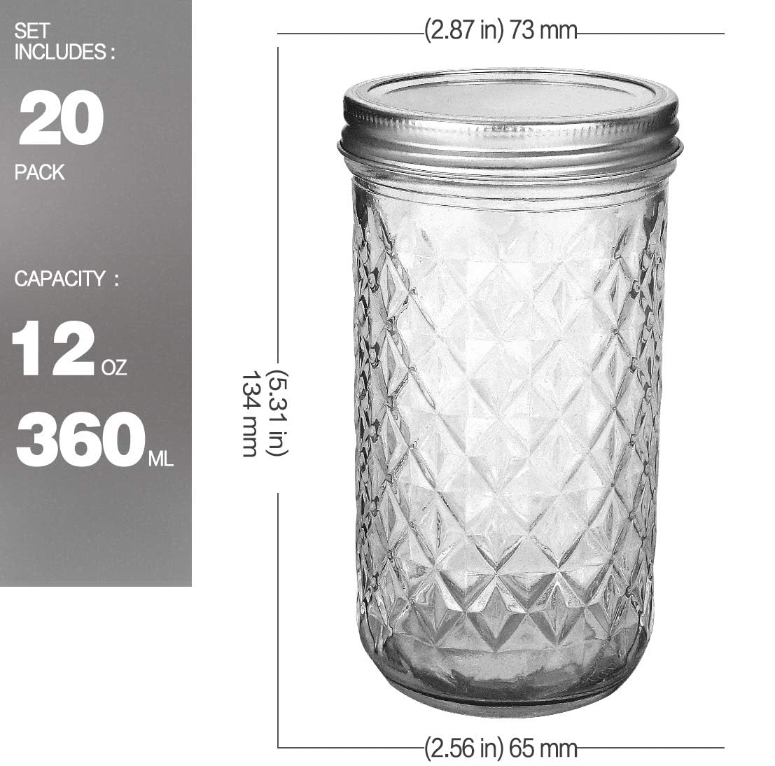 VERONES side profile of one 12 oz jar illustrating shape and durable glass