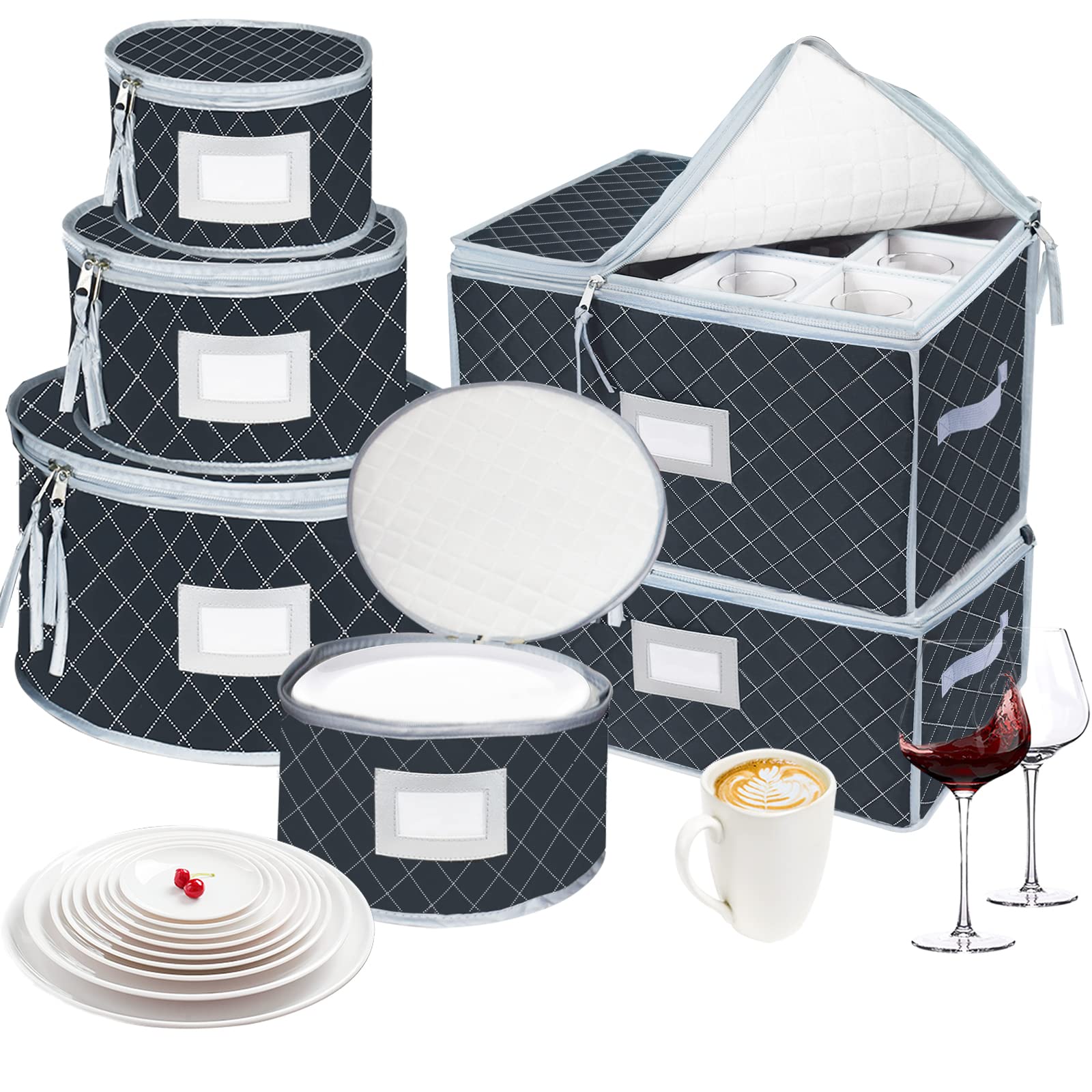 VERONLY front view of the grey six-piece storage set showing neat packaging and protection