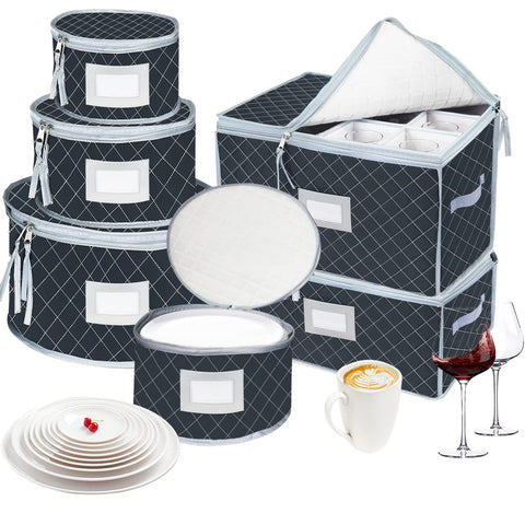VERONLY front view of the grey six-piece storage set showing neat packaging and protection