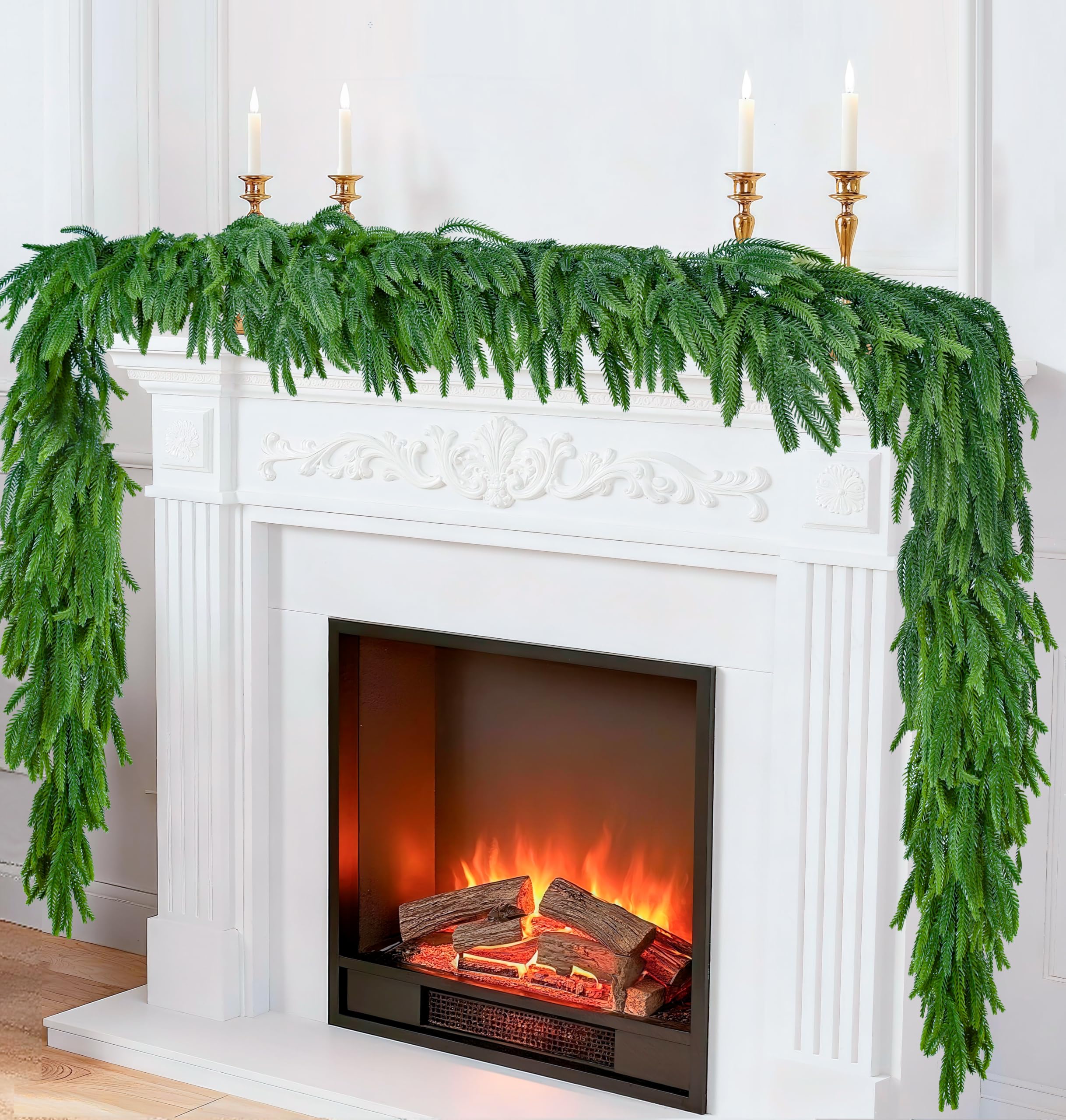 VersaCharm front view of two 6ft garlands ready to decorate mantel
