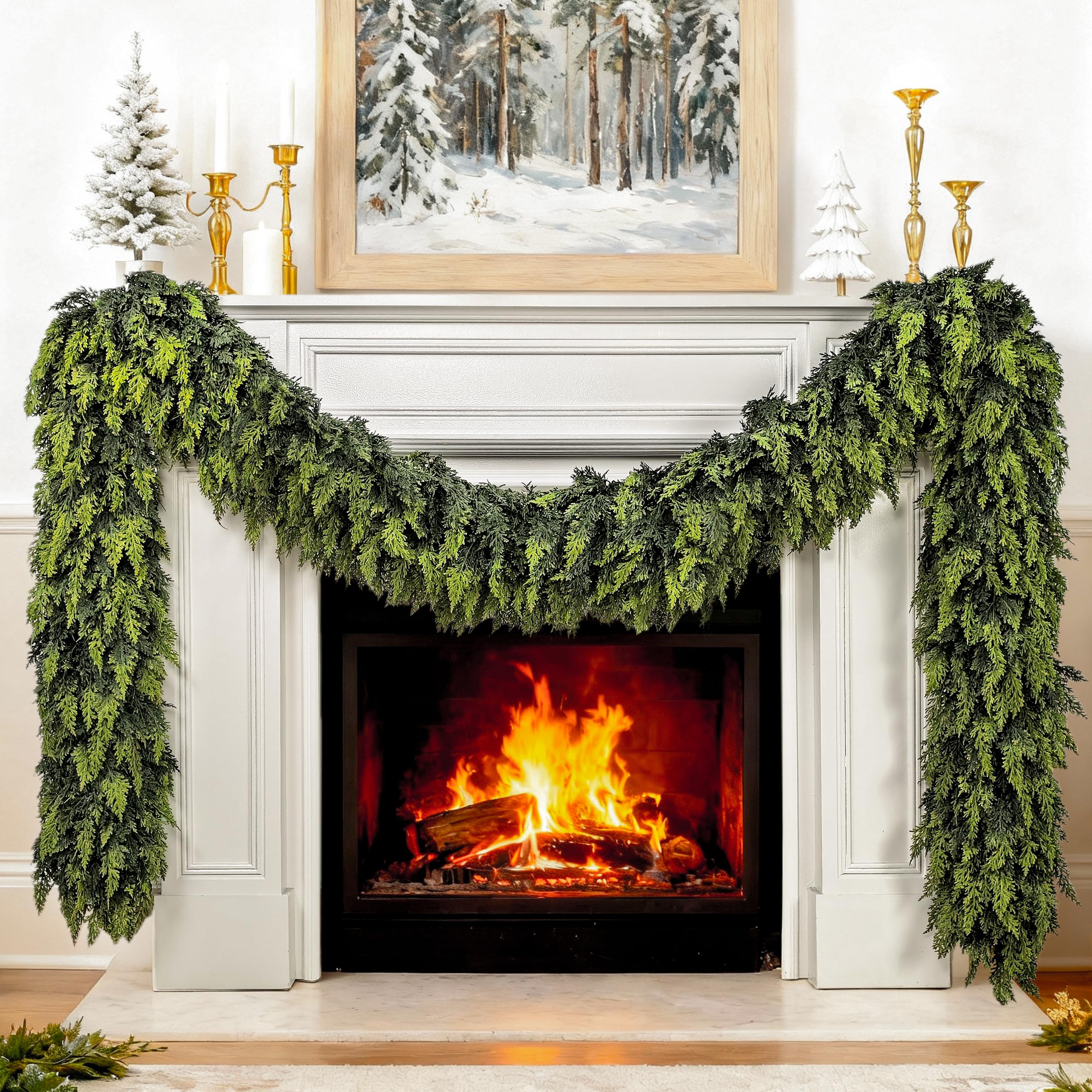 VersaCharm garland front view showing lush cedar fullness and instant holiday curb appeal