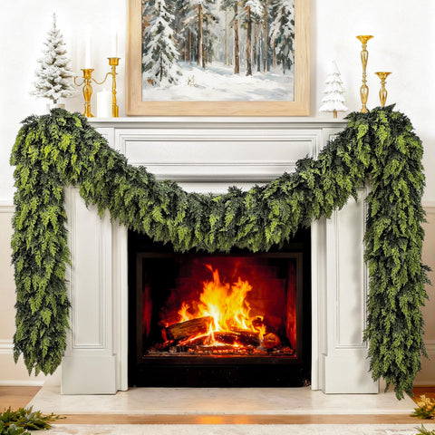 VersaCharm garland front view showing lush cedar fullness and instant holiday curb appeal