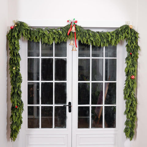VersaCharm styled garland with ribbons and ornaments showing decorating versatility