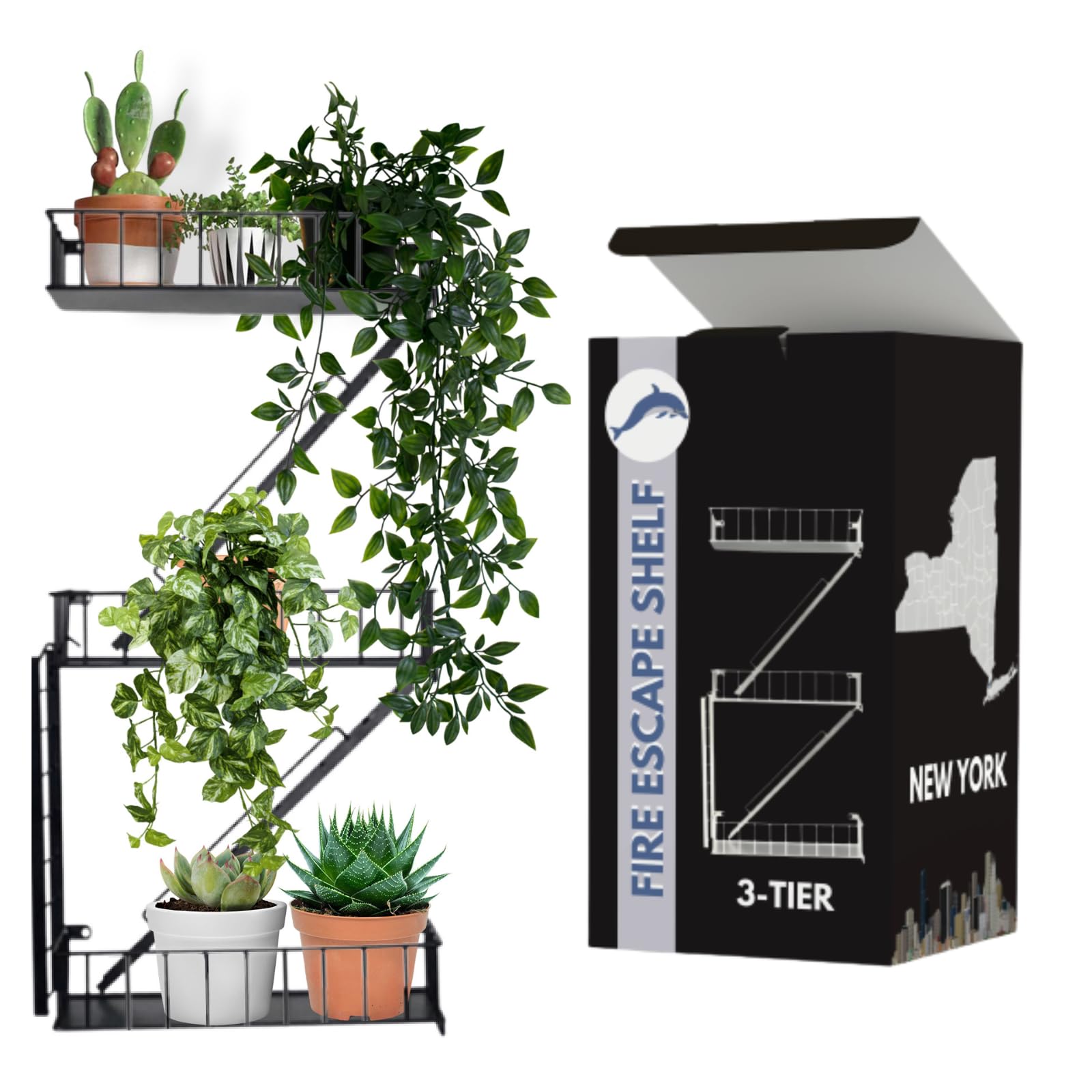 VERSATILE KAS front view of fire escape shelf showing industrial appeal