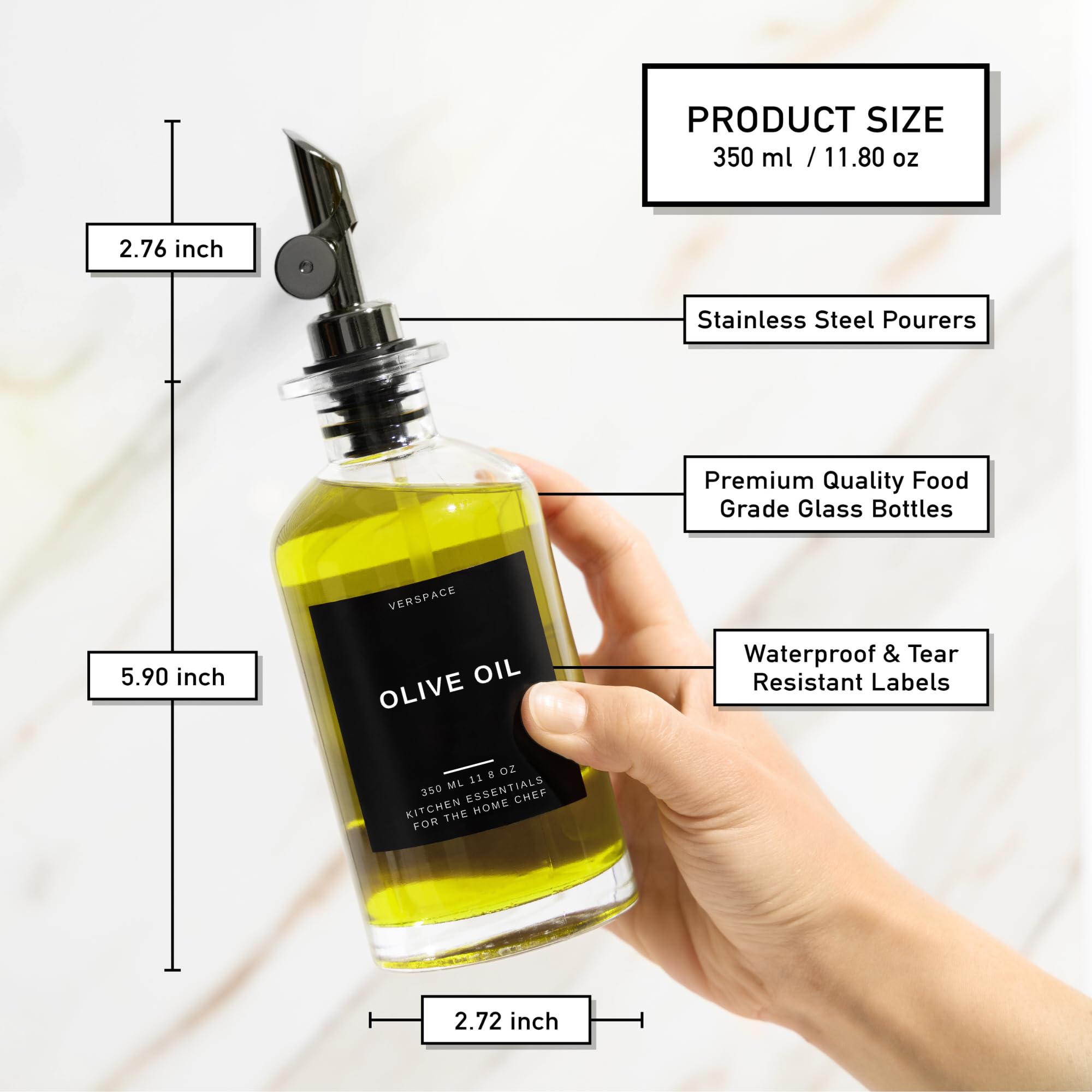 Verspace bottle pouring olive oil smoothly into pan for precise cooking control