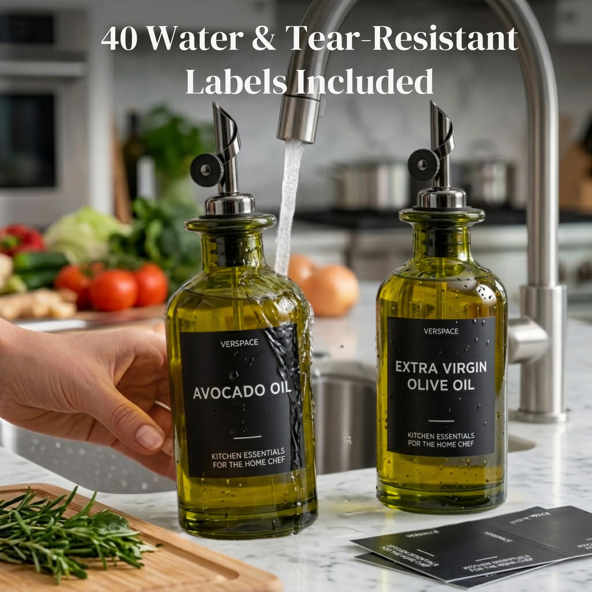 Verspace bottles on kitchen counter adding tidy, modern decor benefit