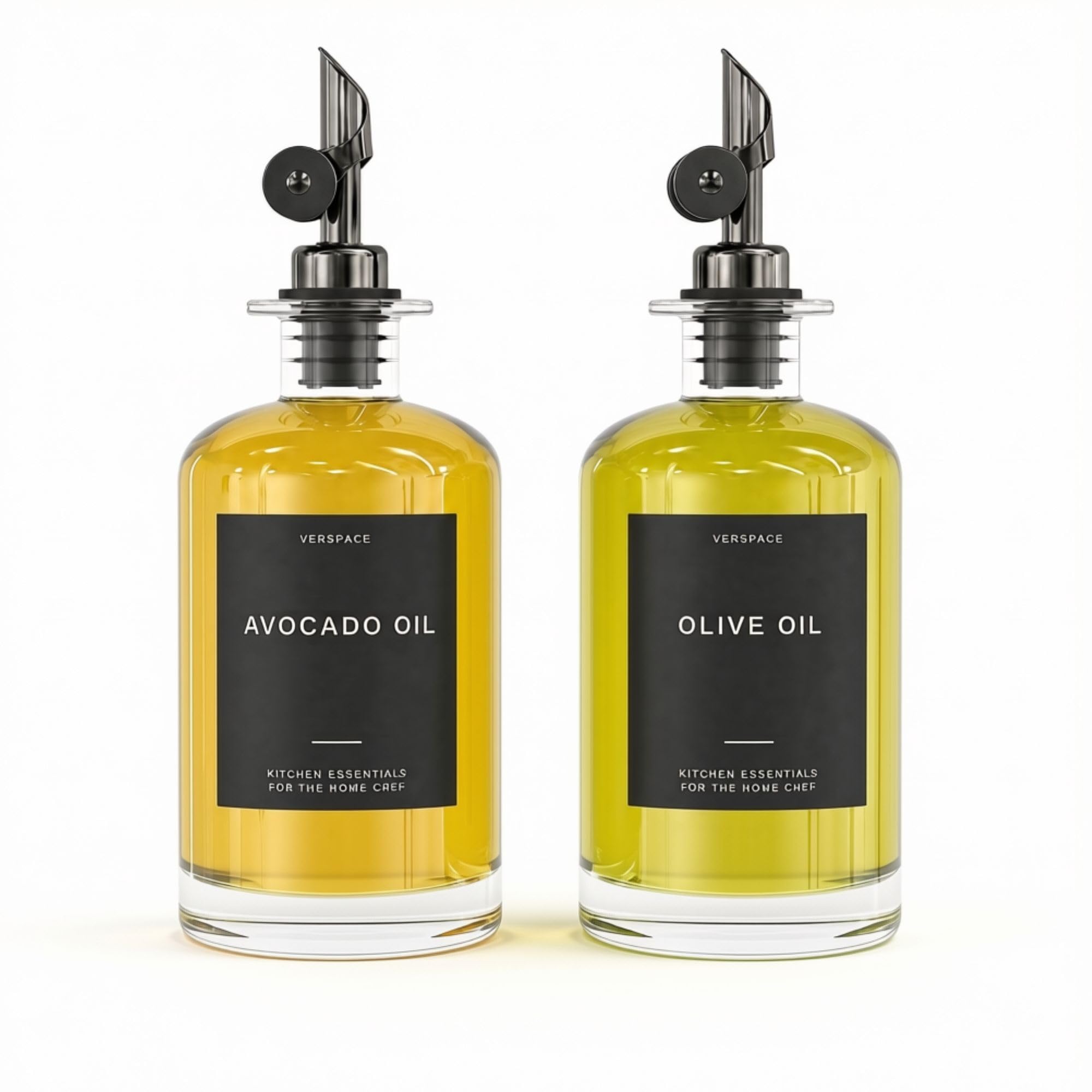Verspace clear glass bottles front view showing minimalist design and easy identification