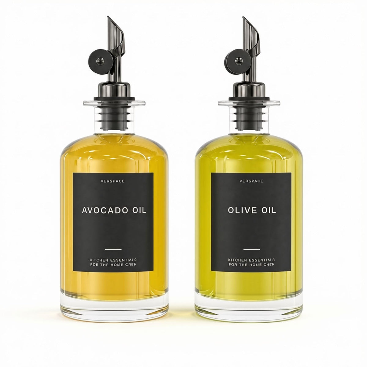 Verspace clear glass bottles front view showing minimalist design and easy identification