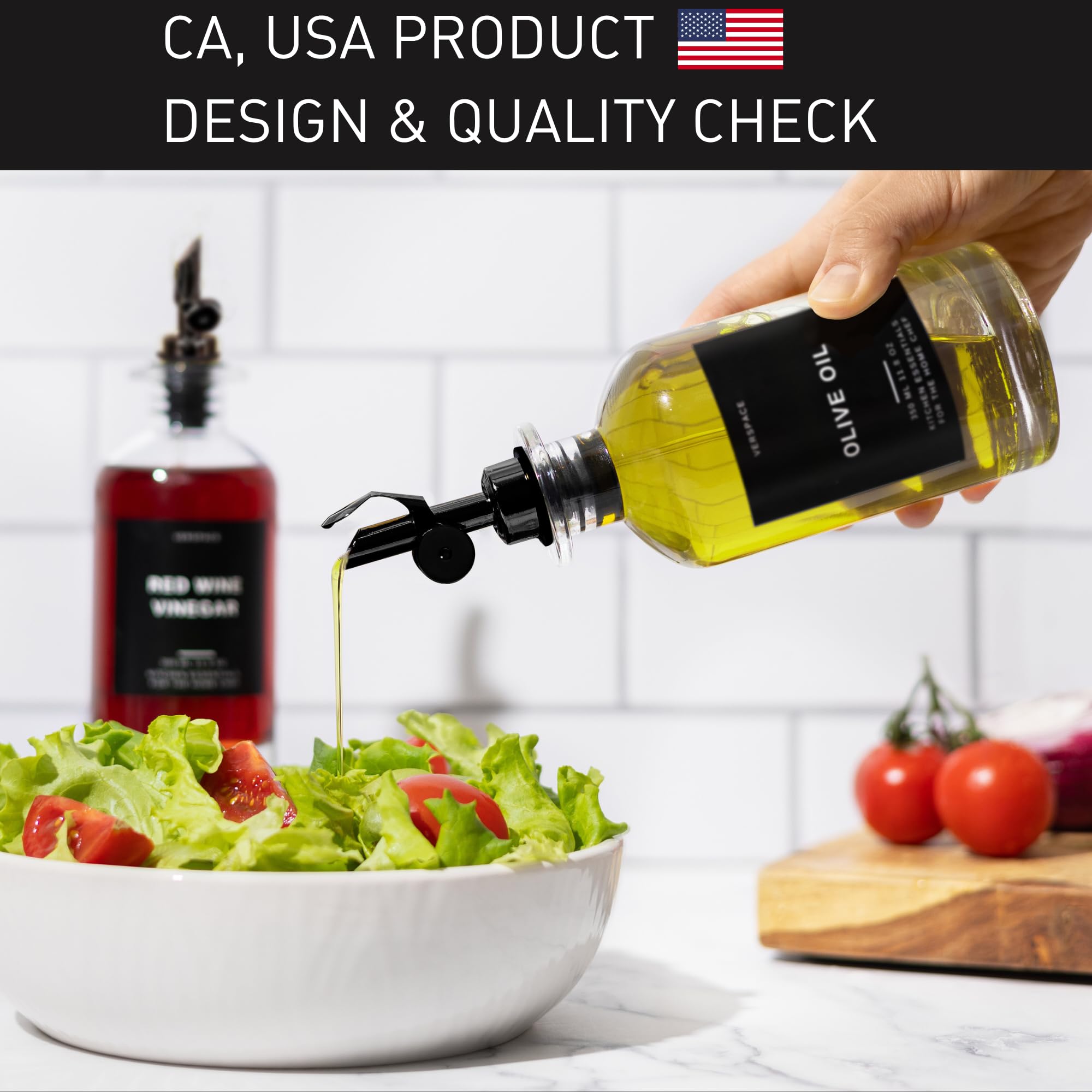 Verspace bottles labeled on kitchen counter for organized storage and quick access