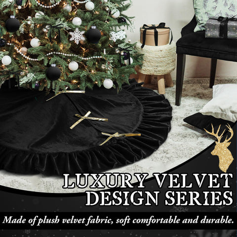 Vertintong tree skirt in use under decorated Christmas tree creating polished display