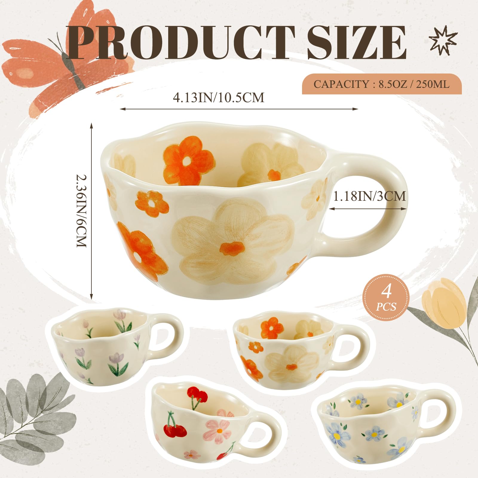 Vesici close-up of blue flower mug pattern highlighting handcrafted texture and charm