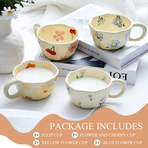 Vesici orange flower mug handle detail showing ergonomic grip and durable glaze