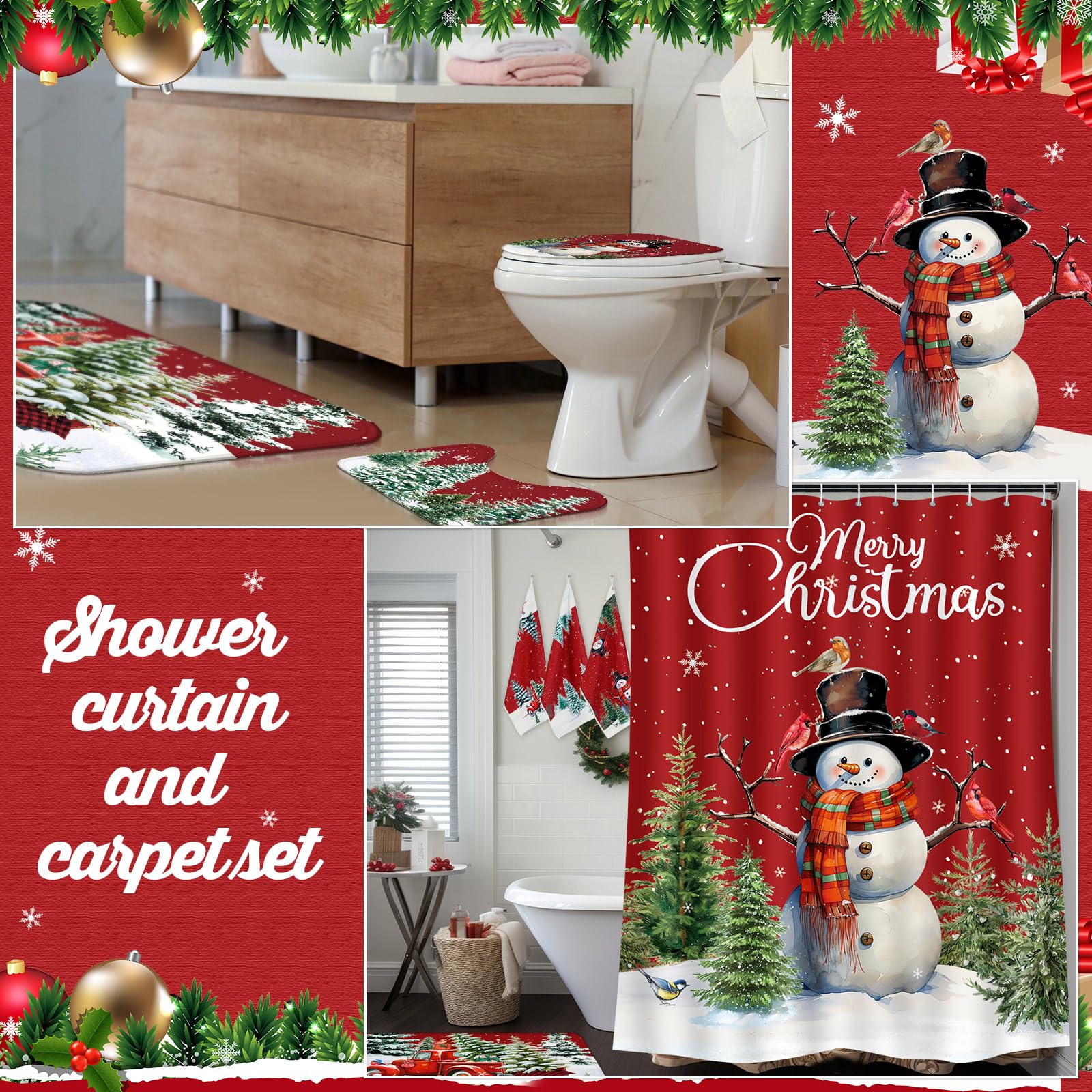 Vesici full bathroom scene with set installed conveying cohesive holiday atmosphere