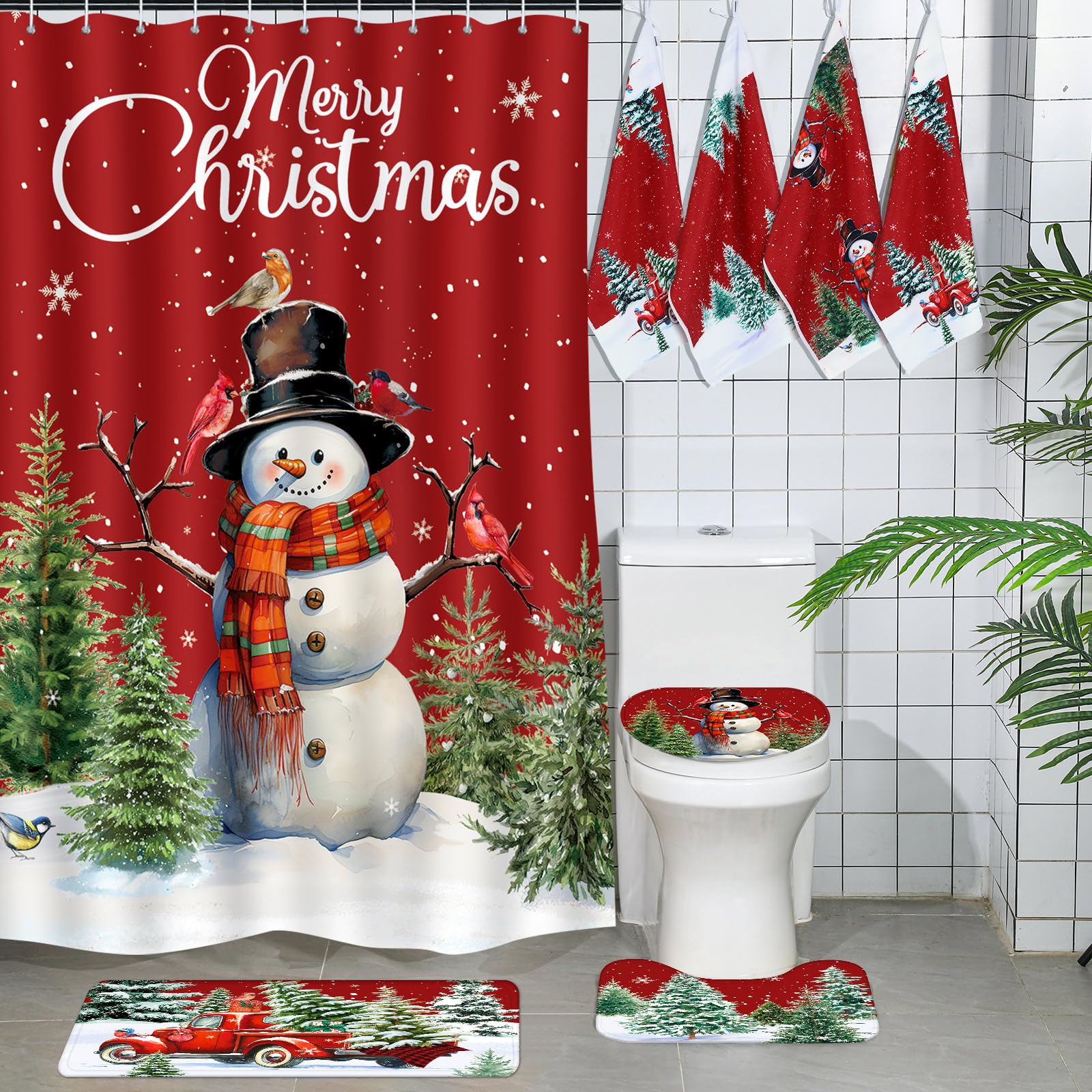 Vesici U-shaped rug installed around toilet demonstrating snug fit and comfort