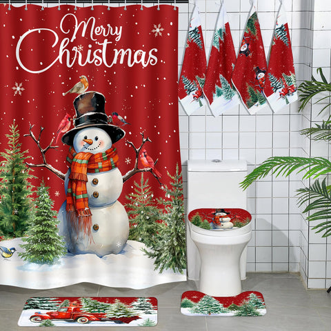 Vesici U-shaped rug installed around toilet demonstrating snug fit and comfort