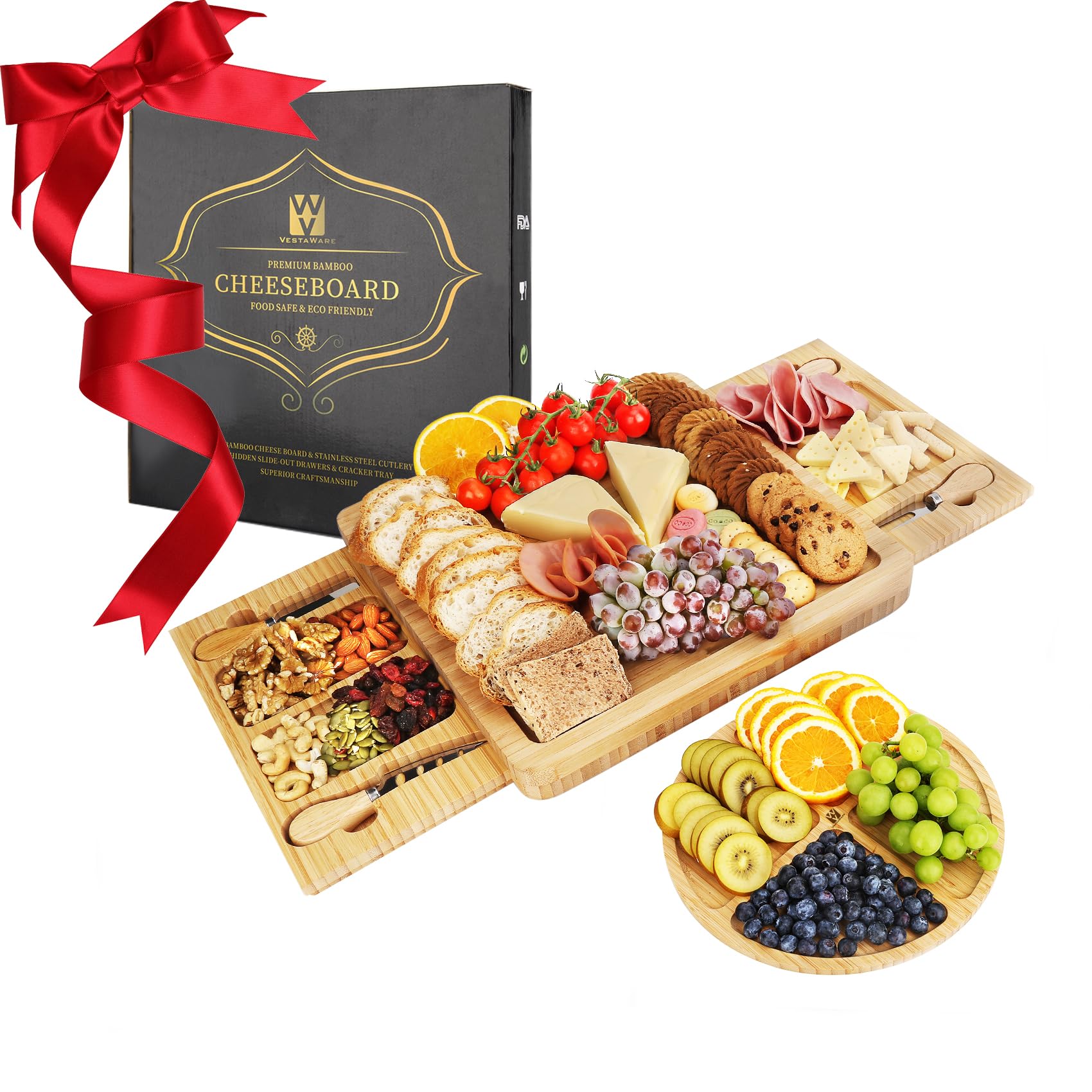 Vestaware front view bamboo board showing elegant presentation benefit