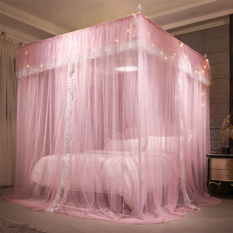 VETHIN canopy installed over full bed demonstrating cozy coverage and soft light