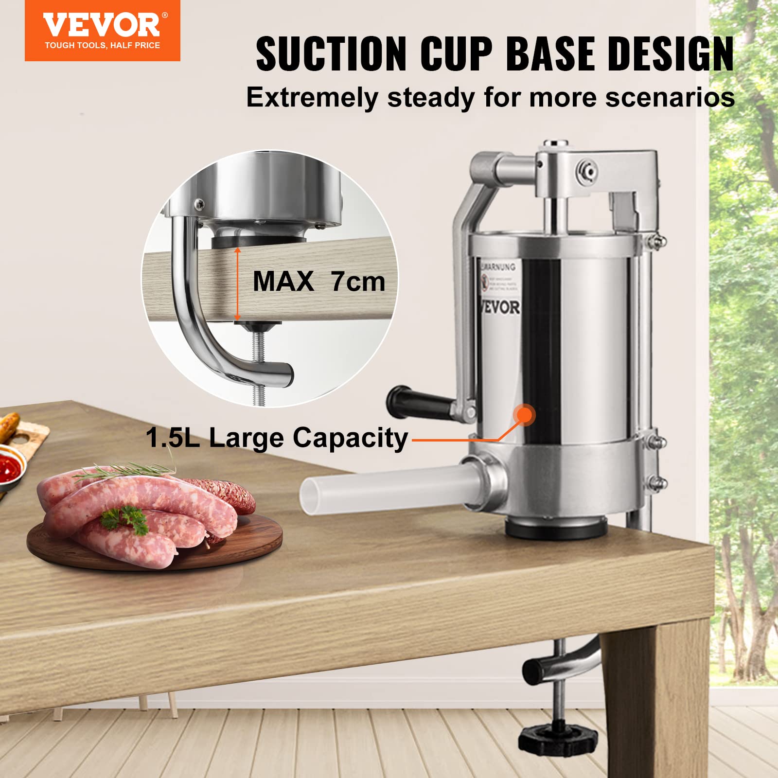 VEVOR close-up of 304 stainless cylinder highlighting easy-to-clean food-grade surface