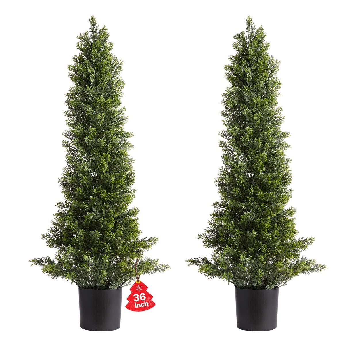 VEVOR front view of two 36-inch cedar topiary trees for instant curb appeal
