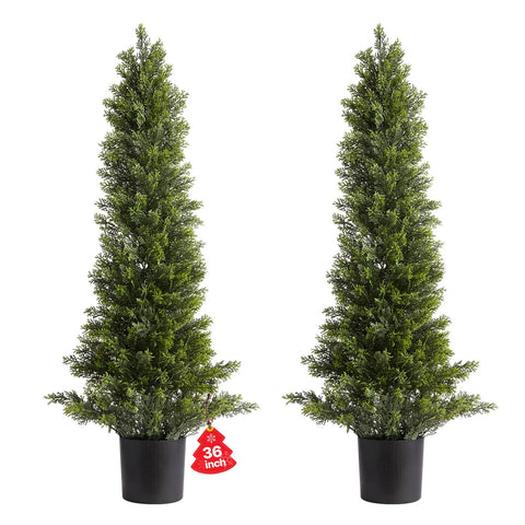 VEVOR front view of two 36-inch cedar topiary trees for instant curb appeal