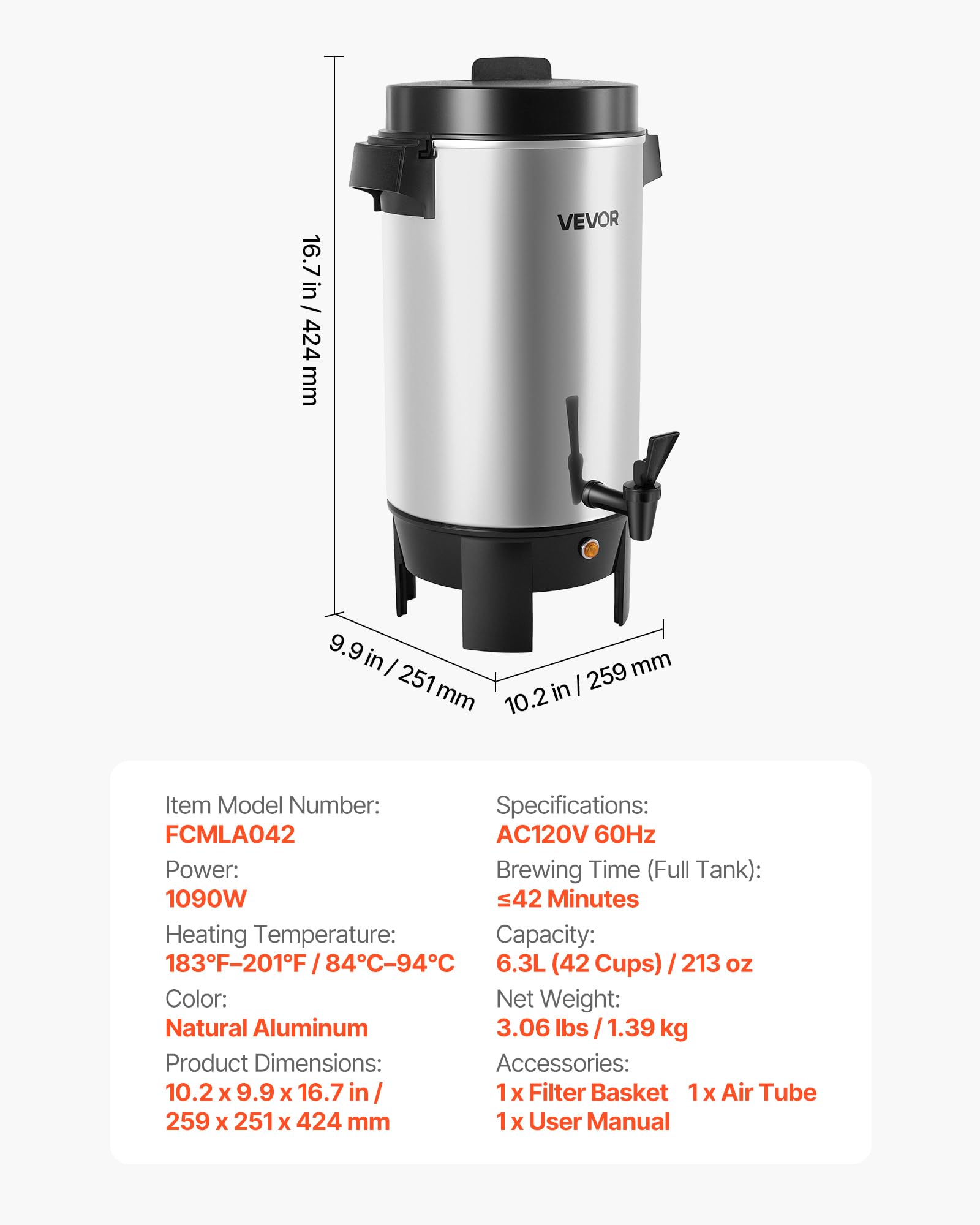 VEVOR heating element indicator highlighting quick brew benefit