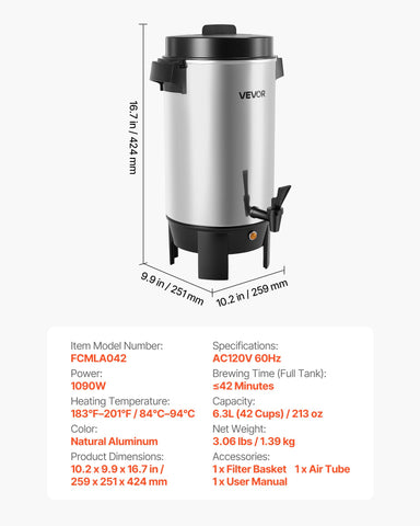 VEVOR heating element indicator highlighting quick brew benefit