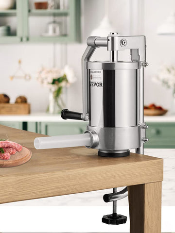 VEVOR in-use filling casings in a kitchen demonstrating controlled sausage production