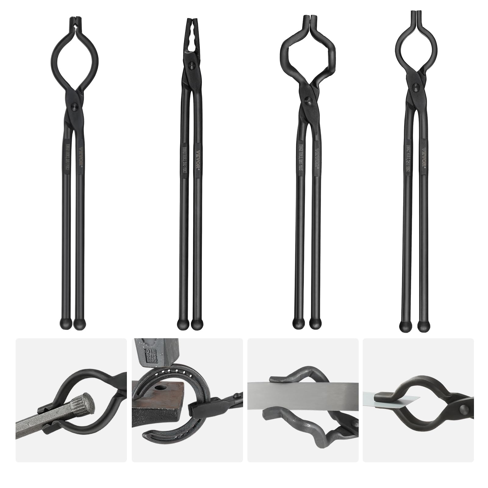 VEVOR front view of all four tongs showing set versatility and durable finish