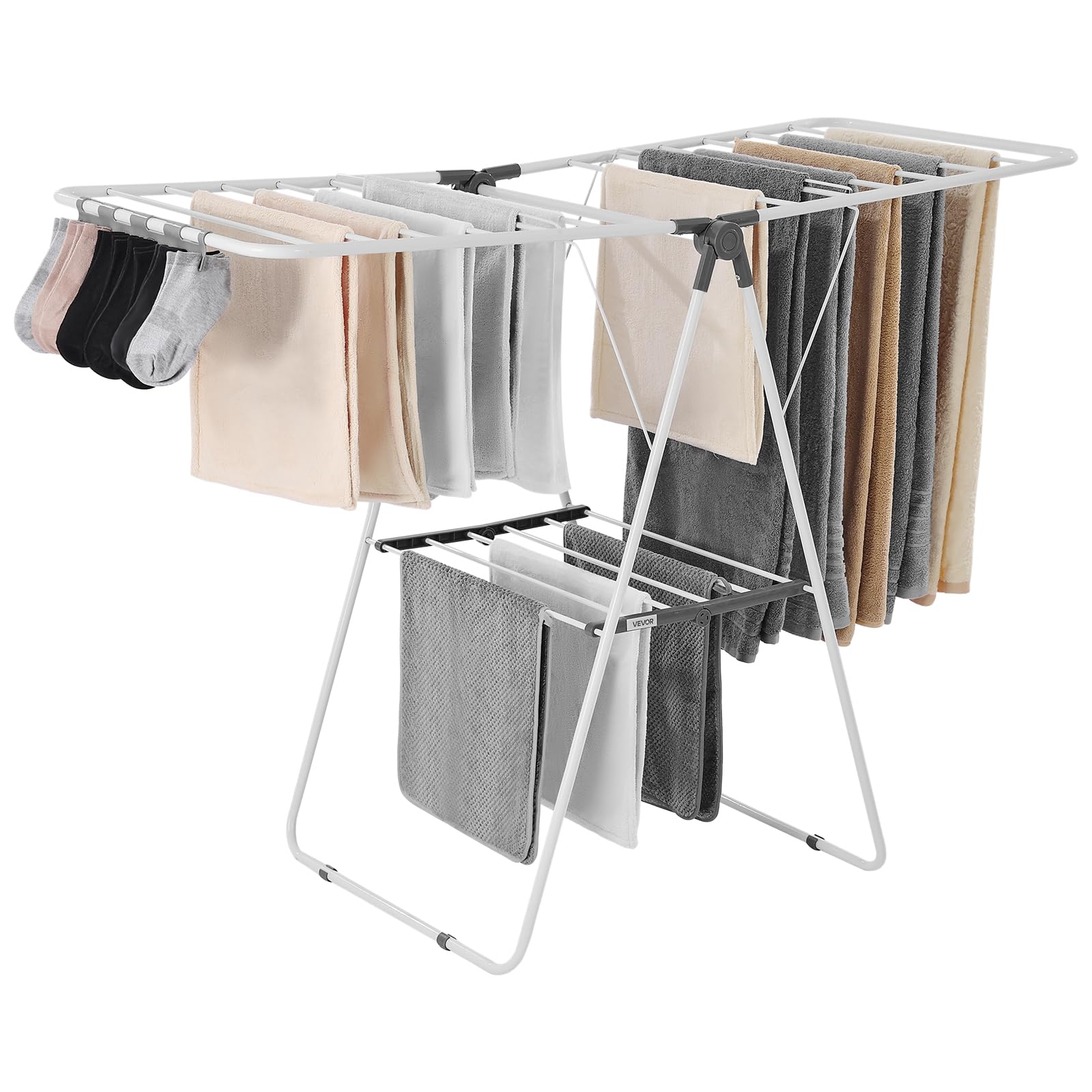 VEVOR front view of assembled drying rack showing capacity and neat organization