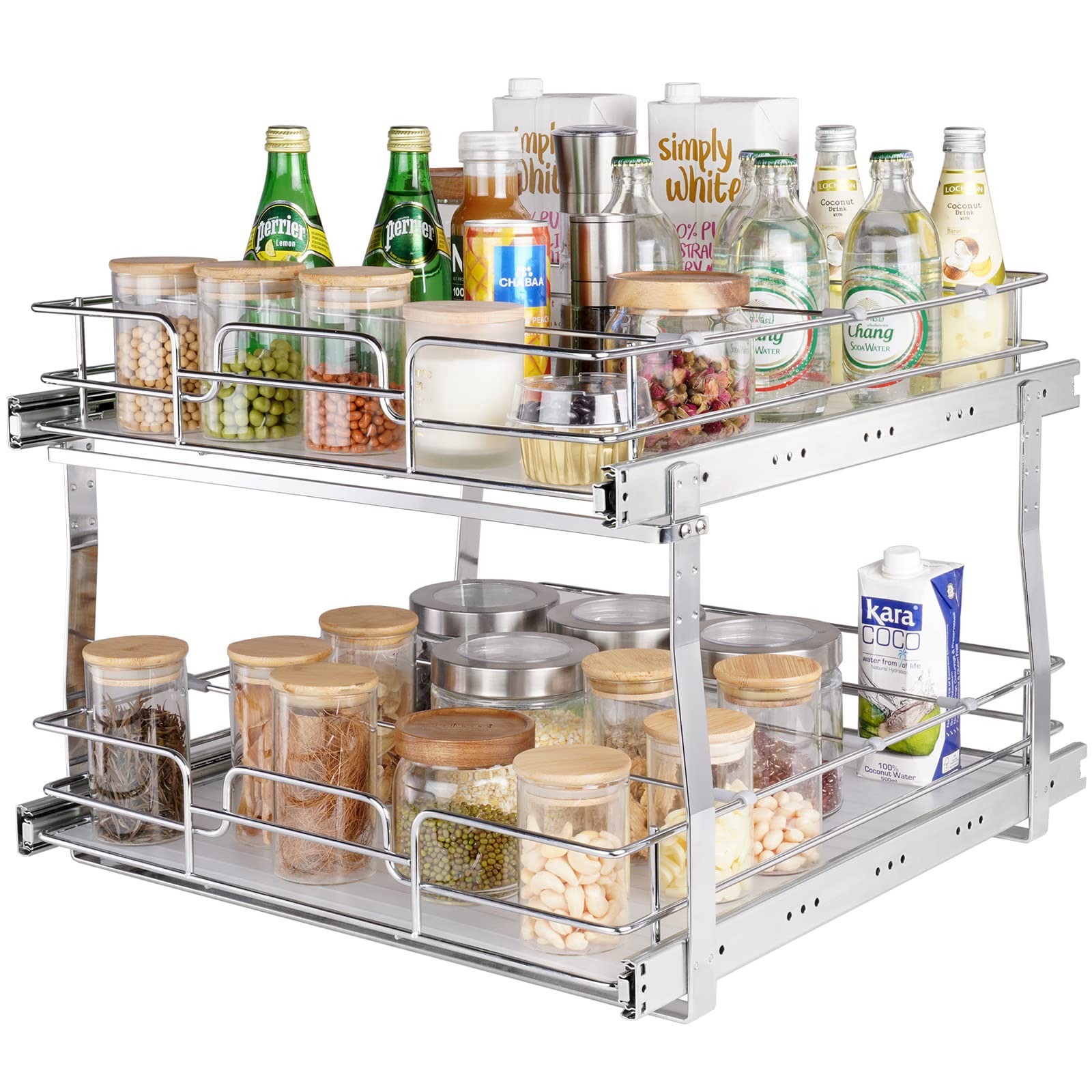 VEVOR front view of two-tier pull-out organizer showing full extension and accessibility
