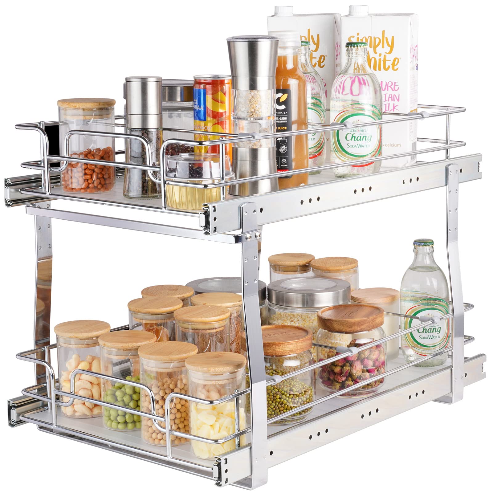 VEVOR front view of pull-out cabinet organizer showing full accessibility benefit