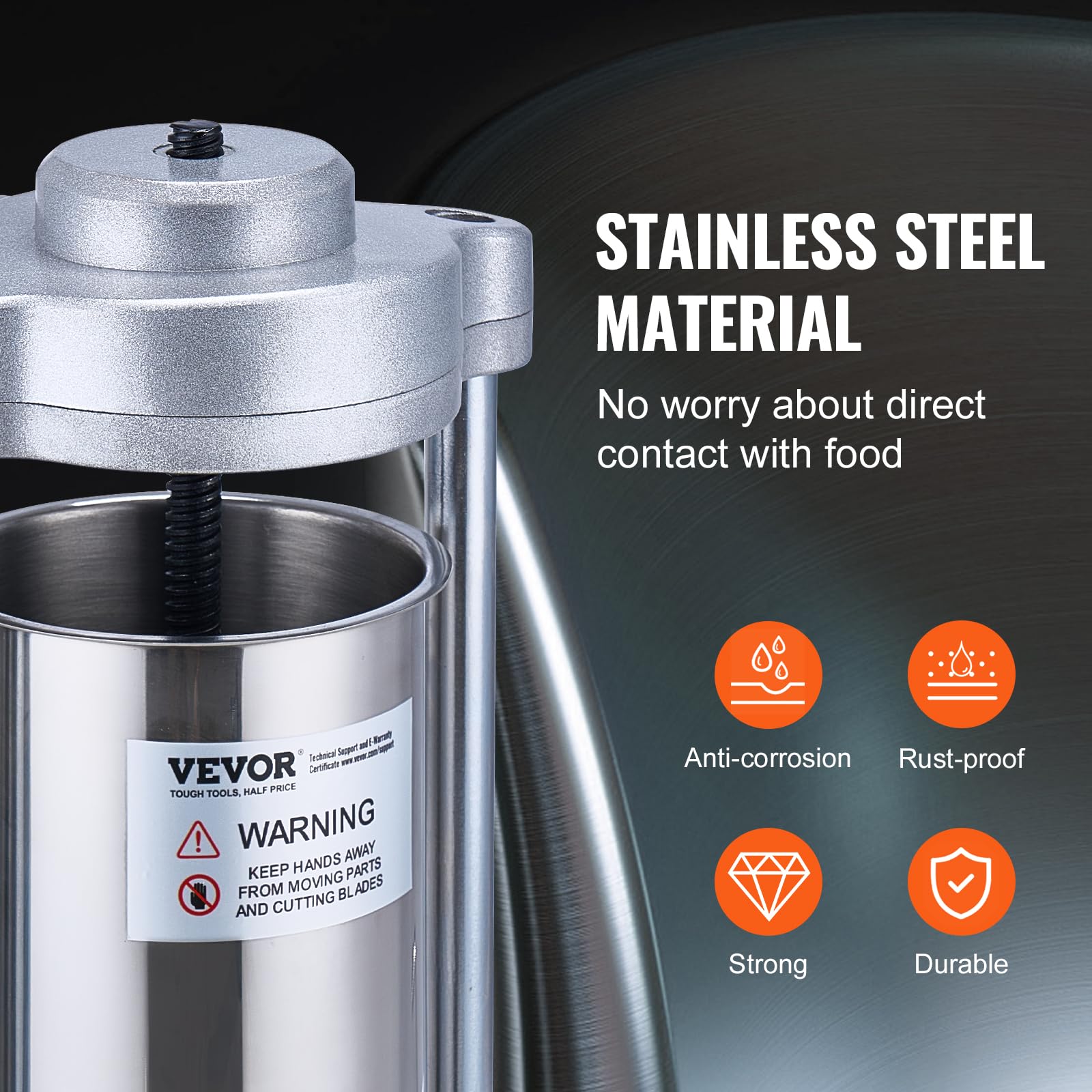 VEVOR hand crank and gear mechanism close-up for smooth, controlled meat extrusion