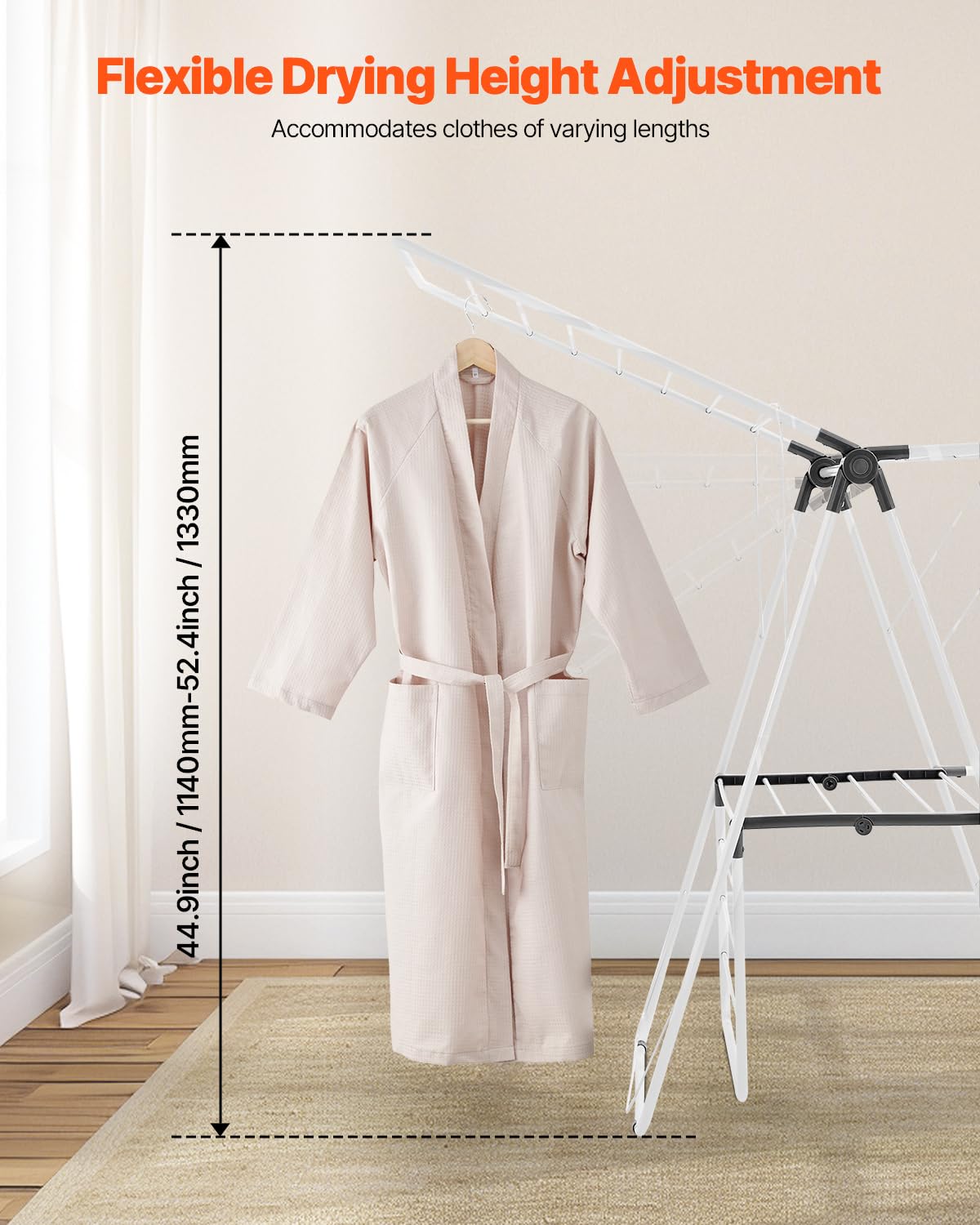 VEVOR height adjustment mechanism displayed for customizable drying lengths