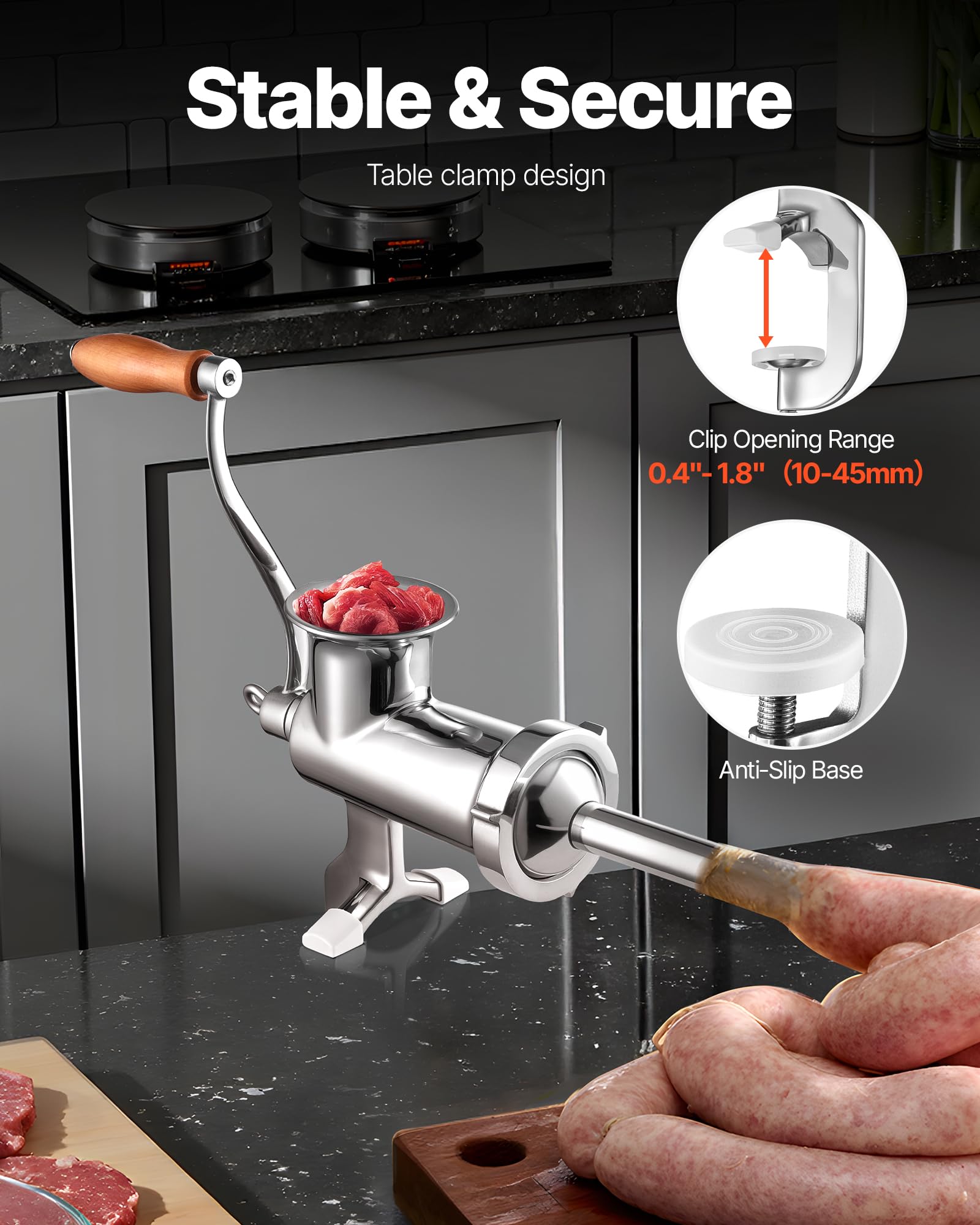 VEVOR clamp detail demonstrating secure tabletop fixation and reduced vibration benefit