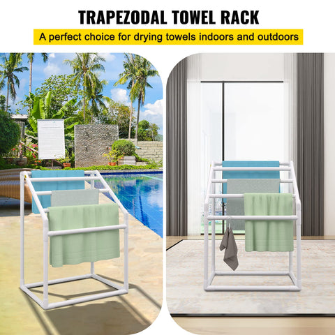 VEVOR towel rack beside pool in lifestyle shot demonstrating neat poolside storage