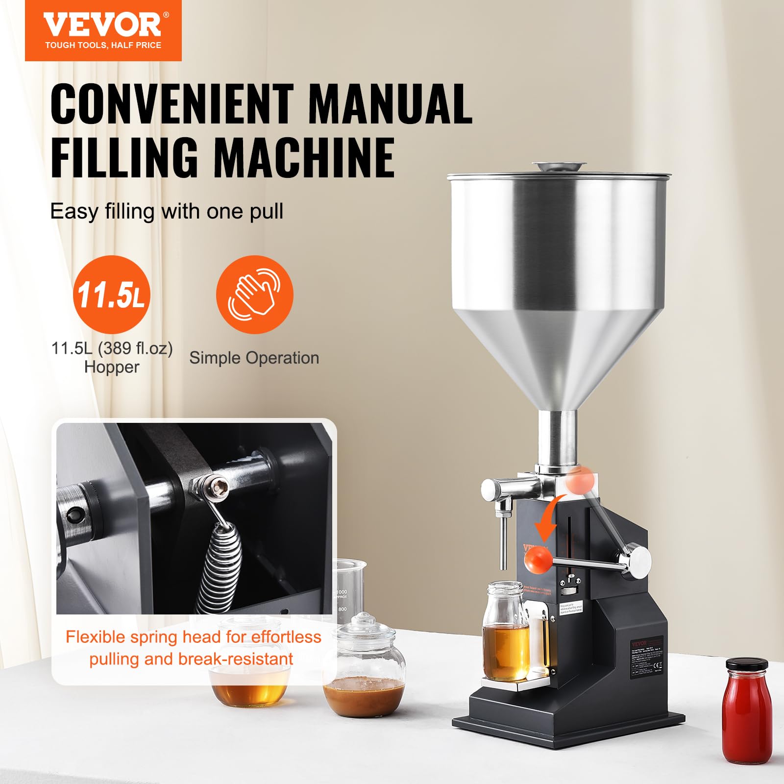 VEVOR 11.5L stainless-steel hopper open for quick refill and hygiene