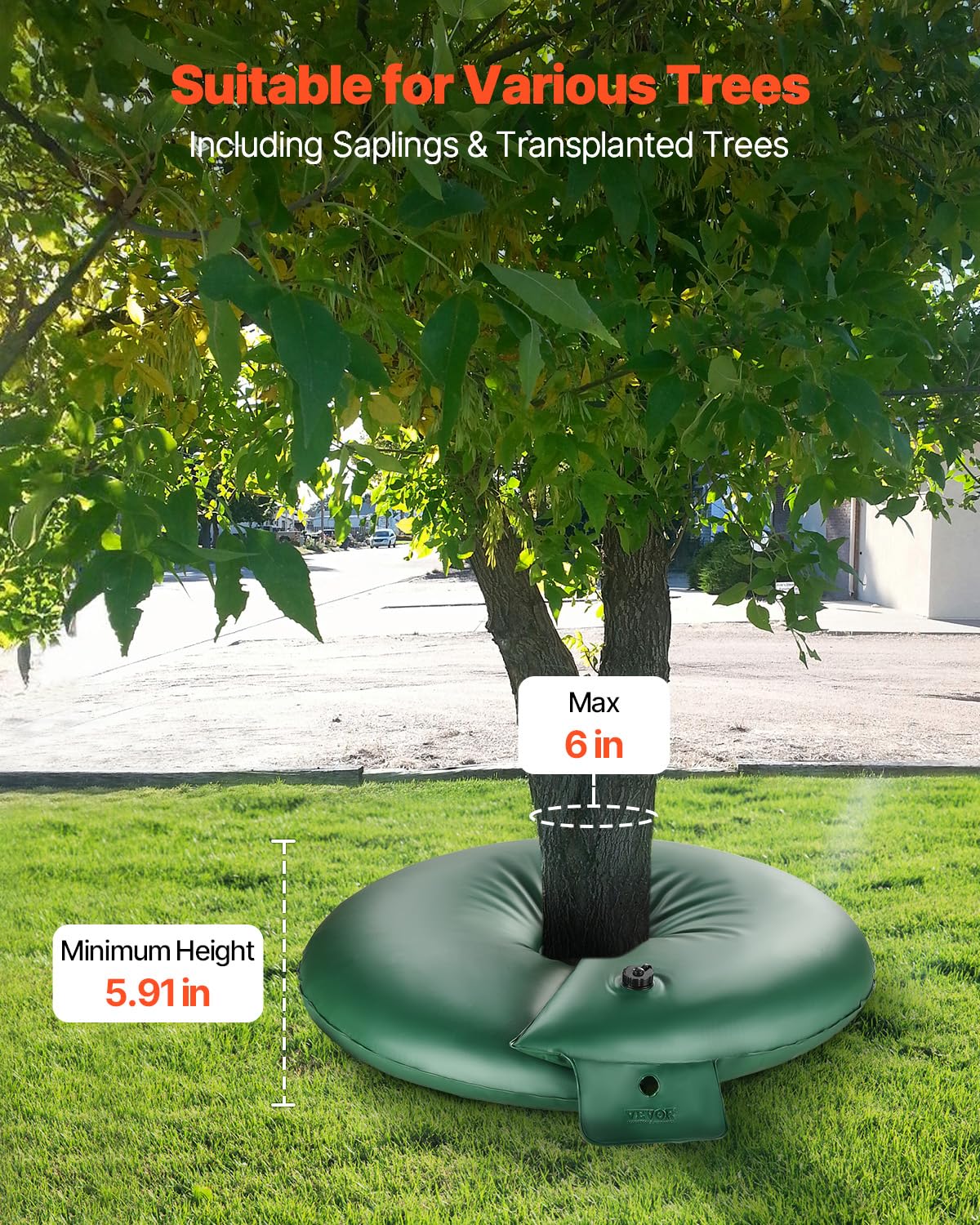 VEVOR filled watering bag demonstrating steady water release benefit