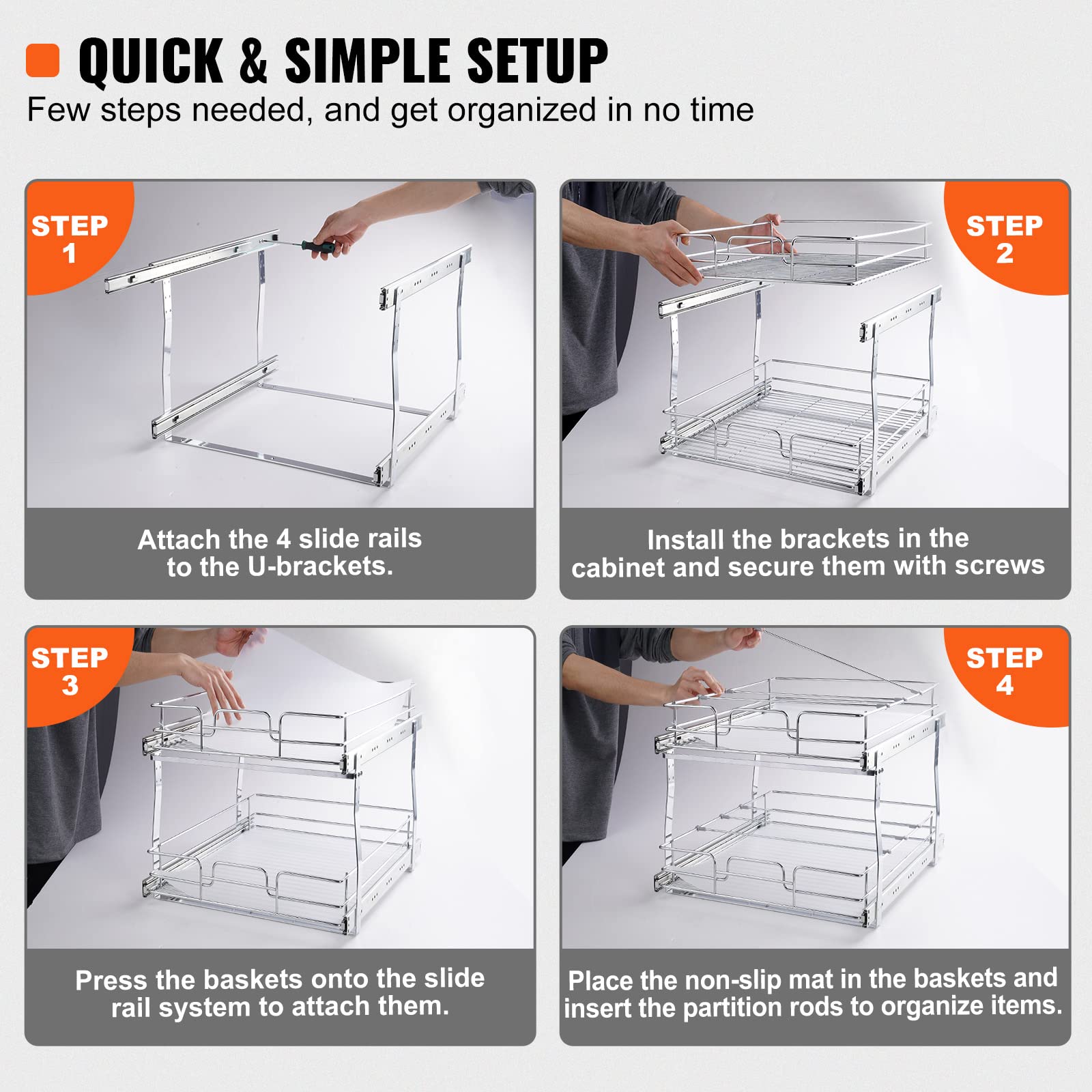 VEVOR two-tier shelves loaded with items showing increased organized capacity benefit