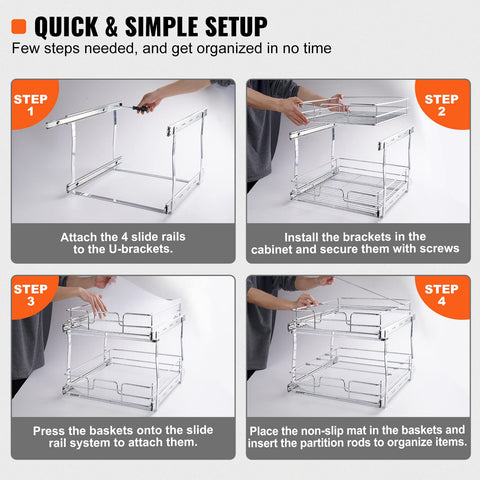VEVOR two-tier shelves loaded with items showing increased organized capacity benefit