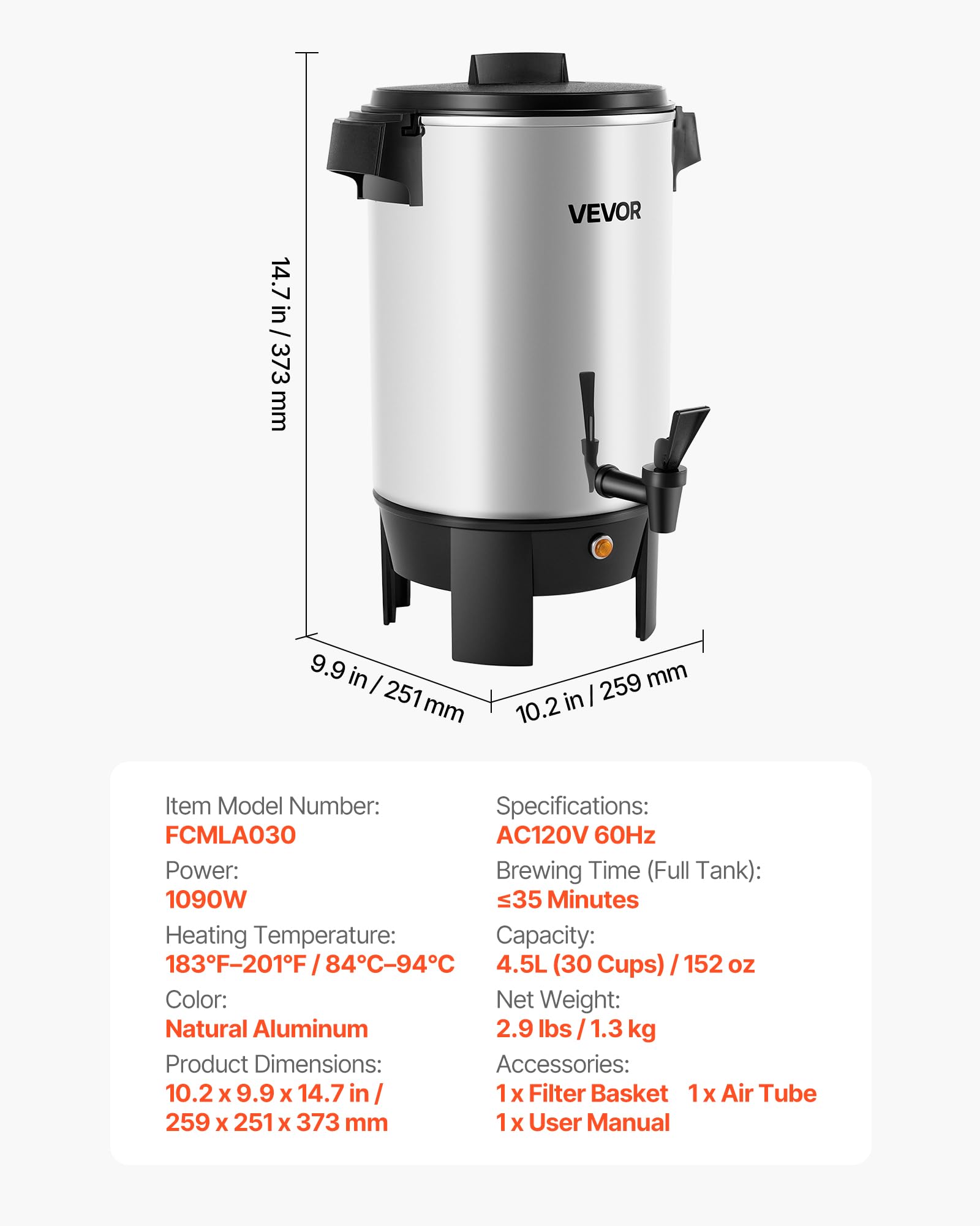 VEVOR urn on counter with cups to show true size and scale benefit