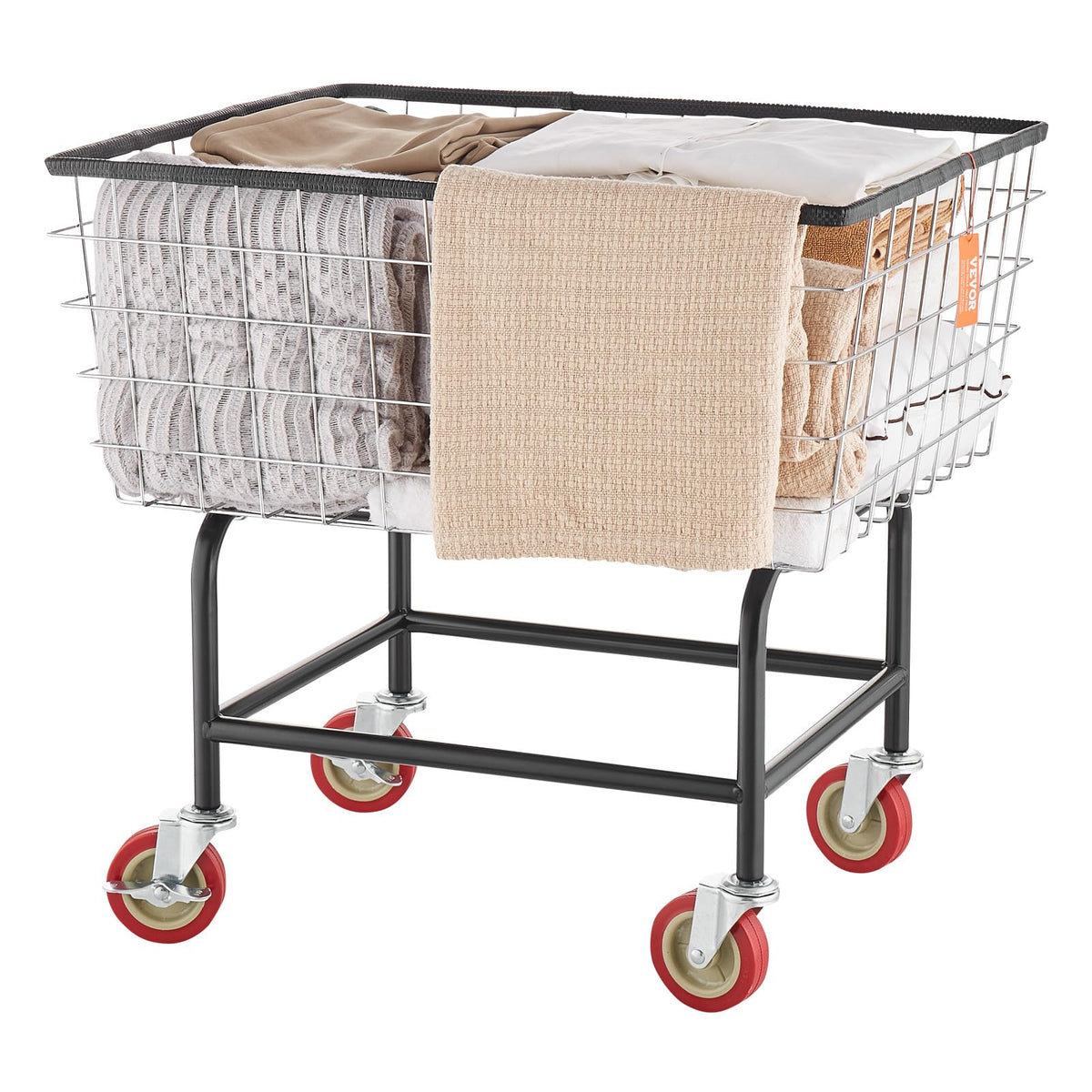 VEVOR front view of wire laundry cart showing capacity and sturdy frame benefit