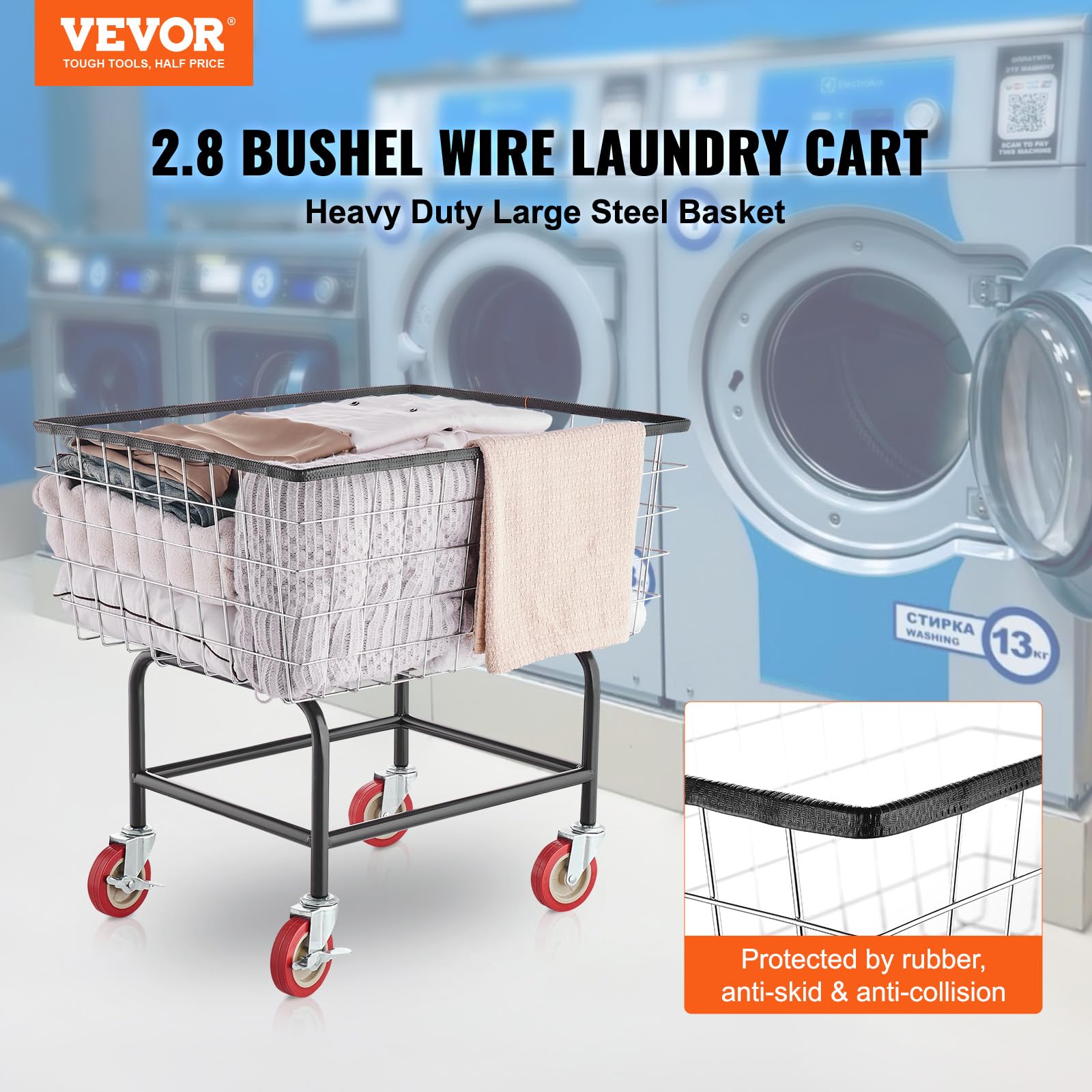 VEVOR side profile highlighting steel frame and balanced design for easy maneuvering